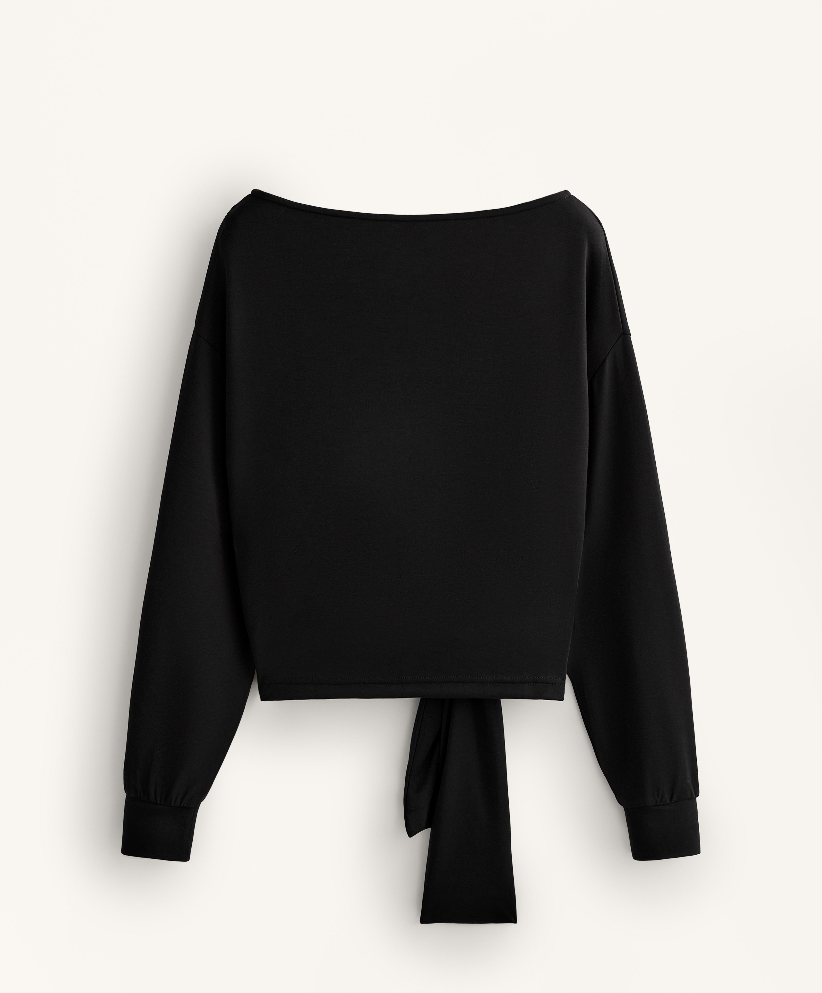 Soft-touch knotted sweatshirt with modal — BLACK