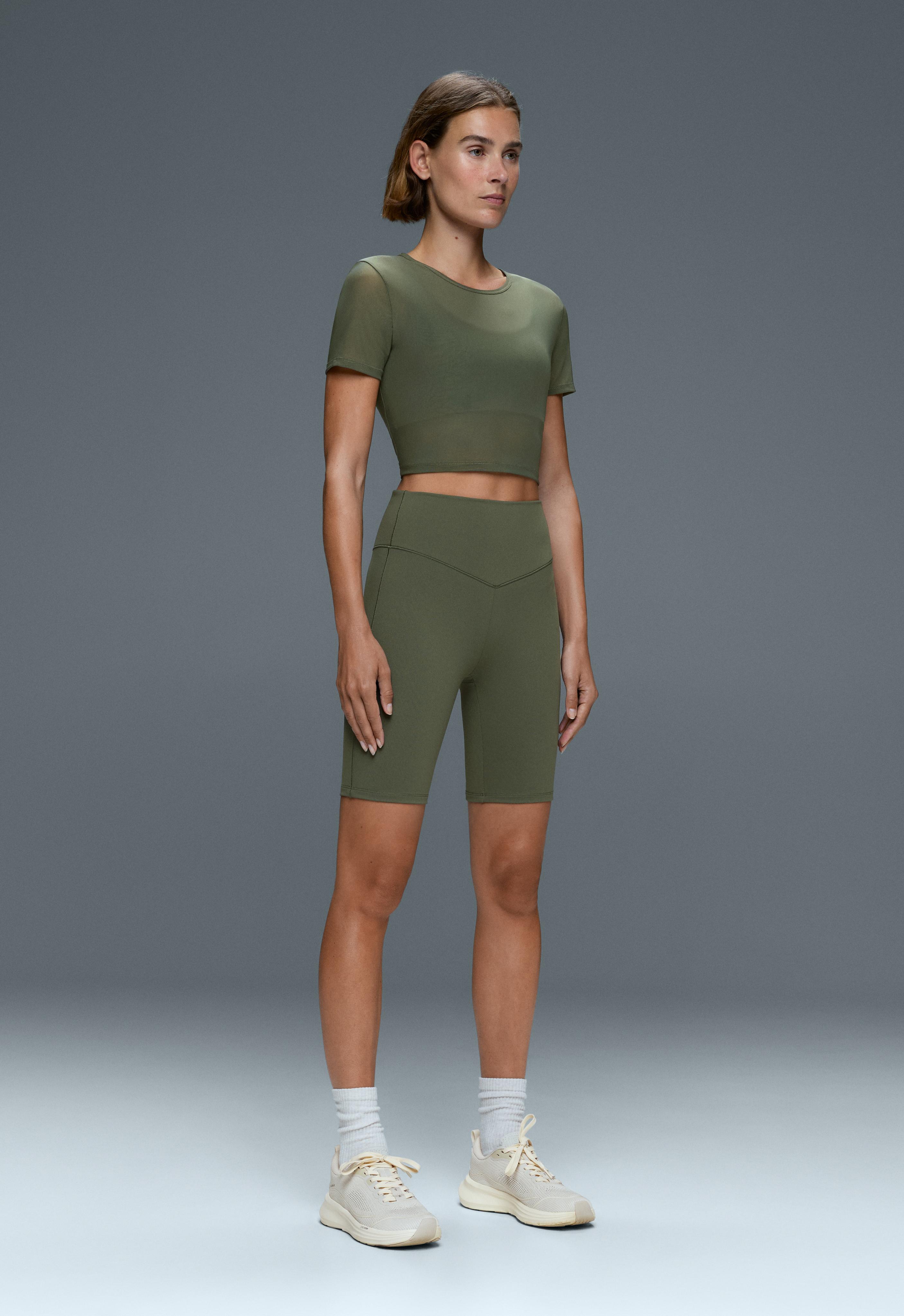 Evermove short-sleeved overlay tank top — KHAKI