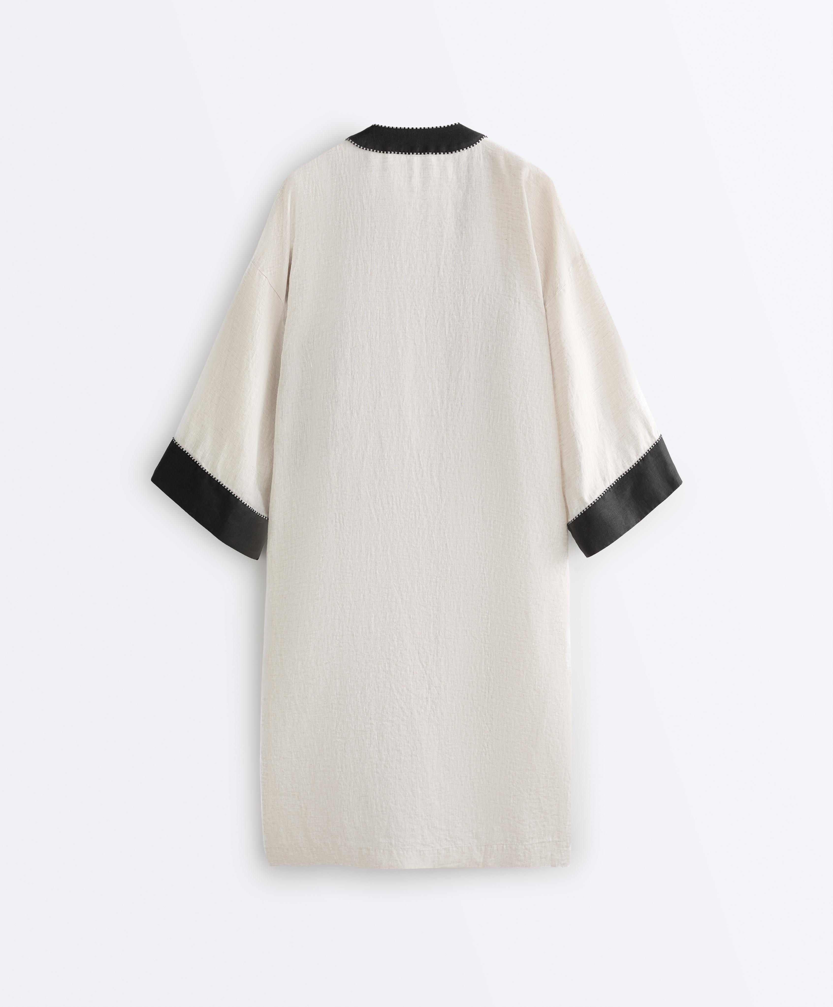100% linen contrast Kaftan — SAND MELANGE