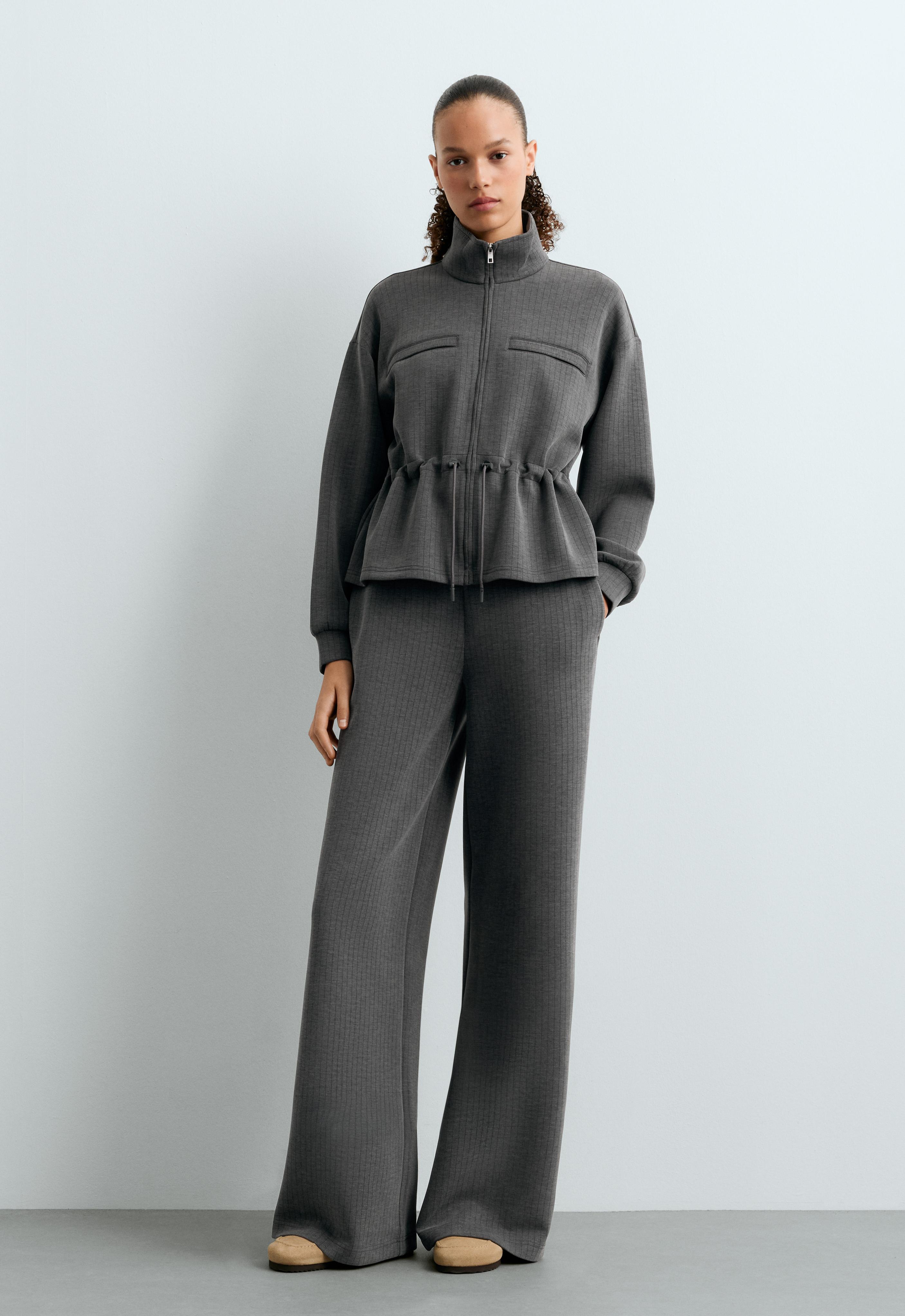 Short jacket with waist adjustment and modal — ASPHALT GREY