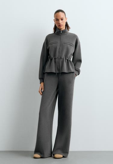 Short jacket with modal pinstripe print — ASPHALT GREY 7