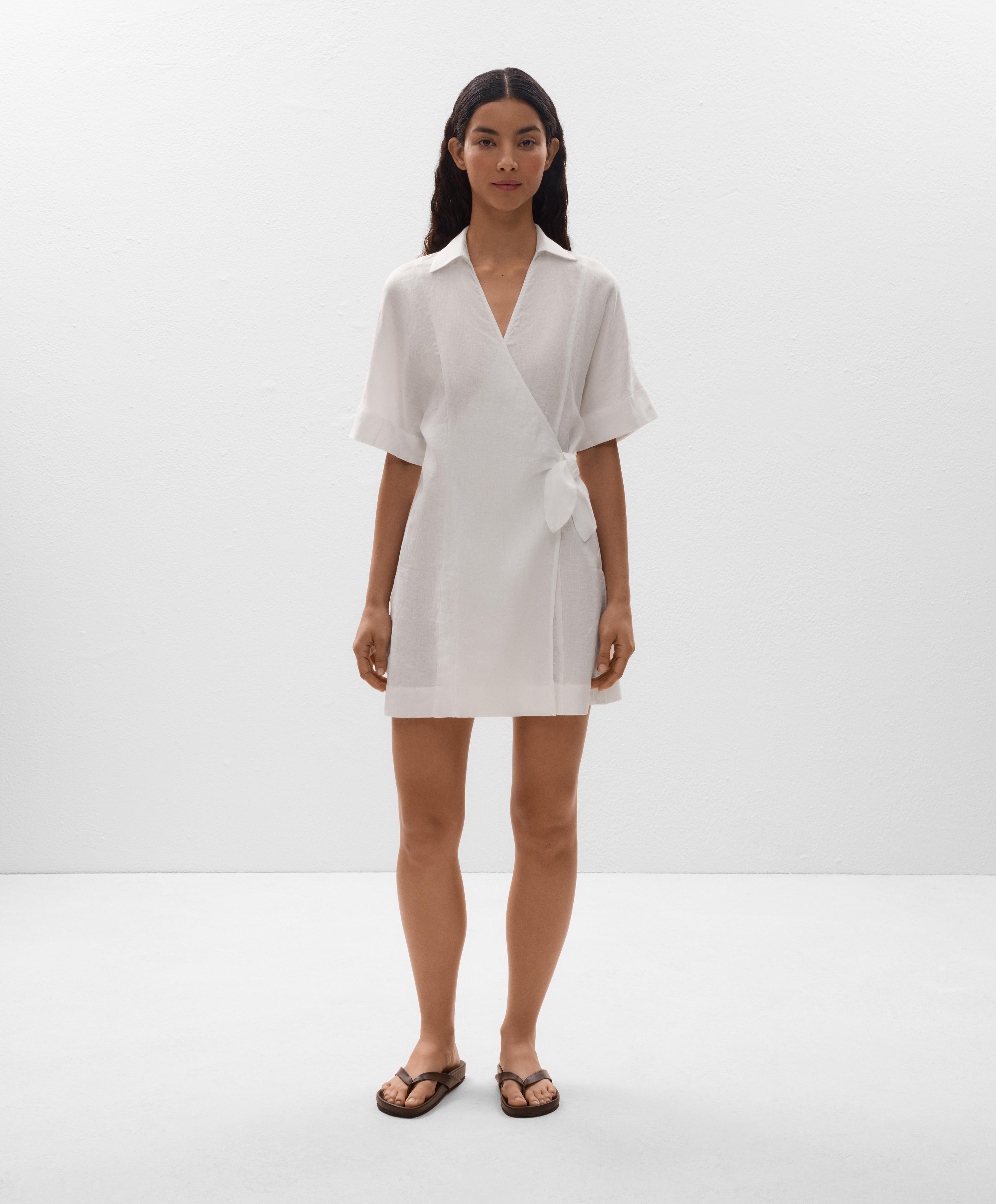 Short 100% linen wrap dress