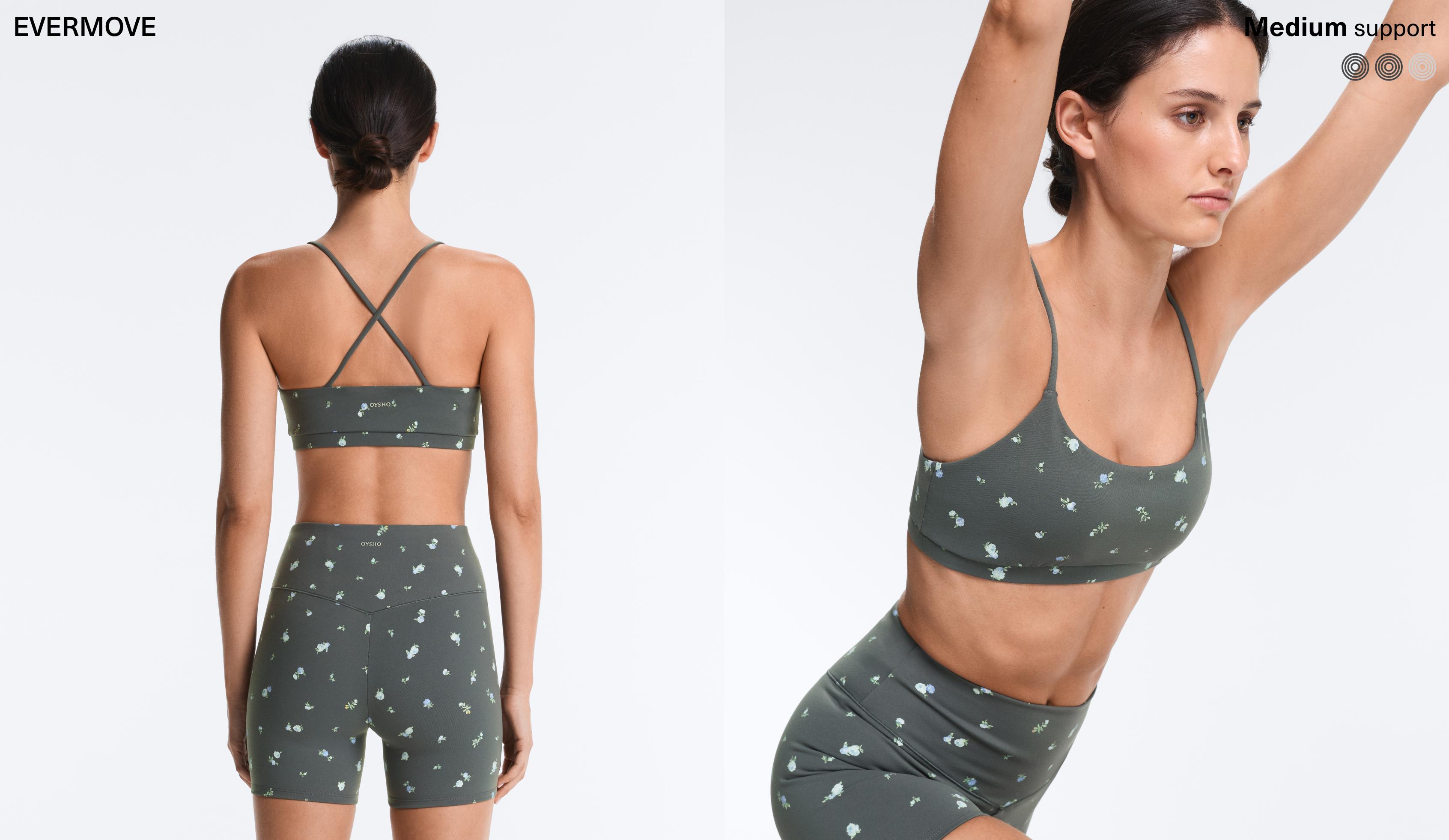 Evermove low-support floral sports bra — STEEL GREY