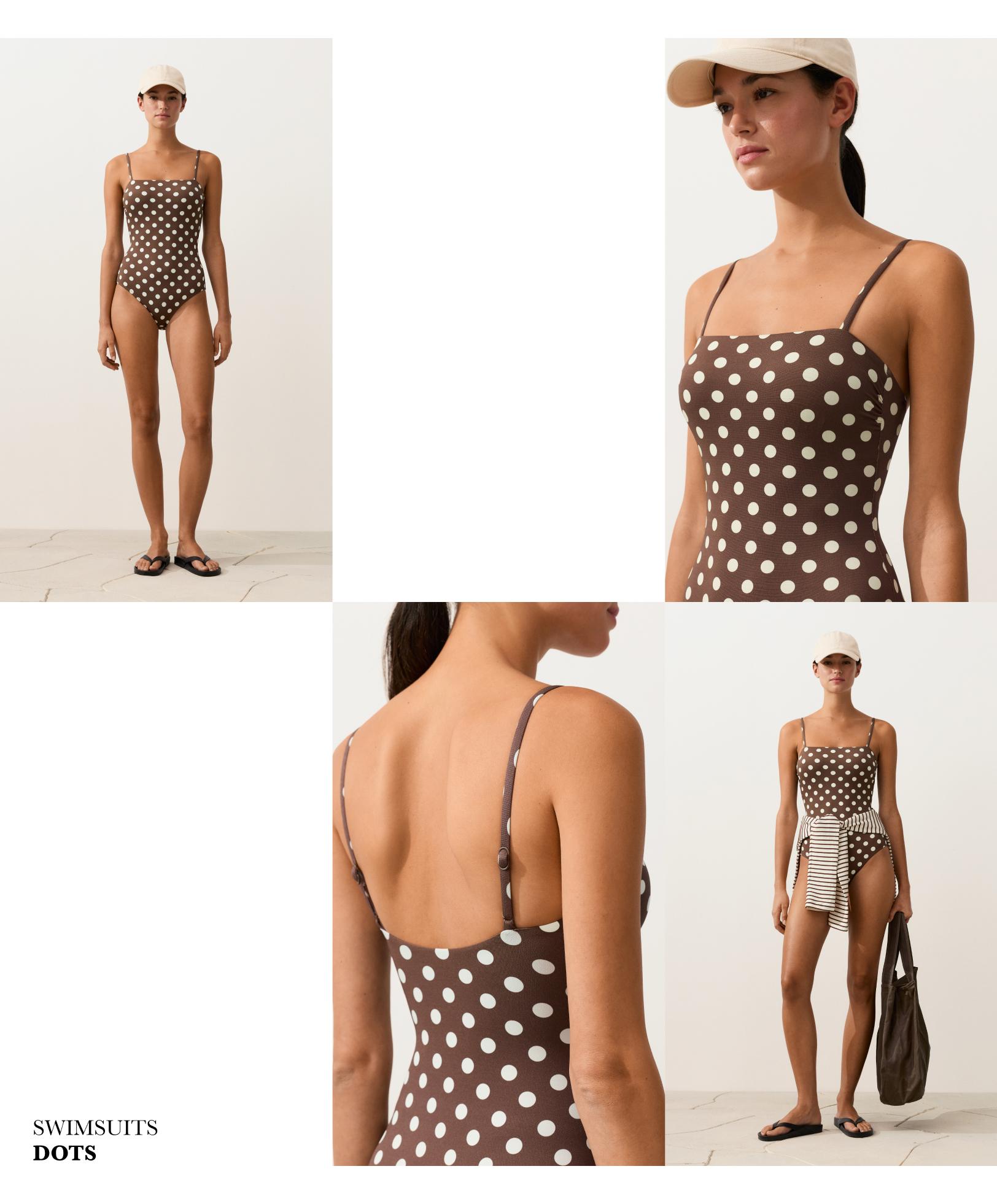 Polka dot piqué bandeau swimsuit