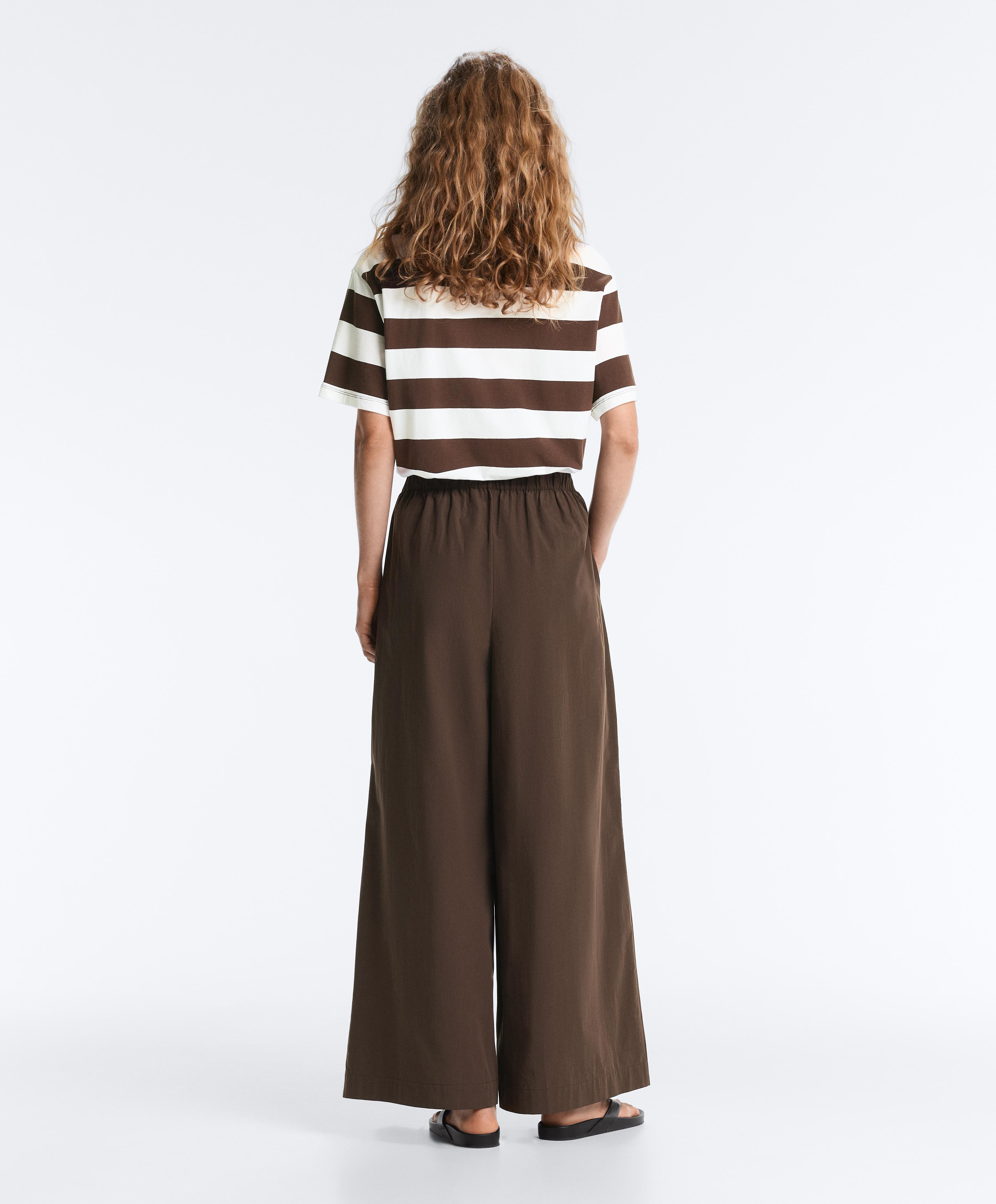 100% cotton poplin wide-leg trousers — DARK BROWN