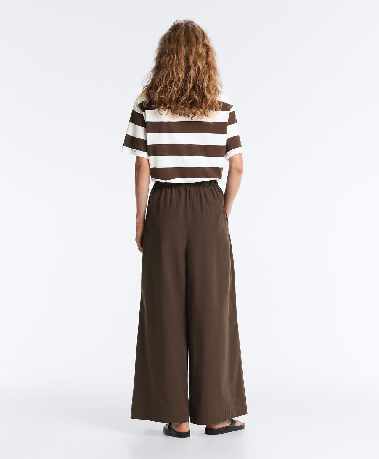 100% cotton poplin wide-leg trousers — DARK BROWN