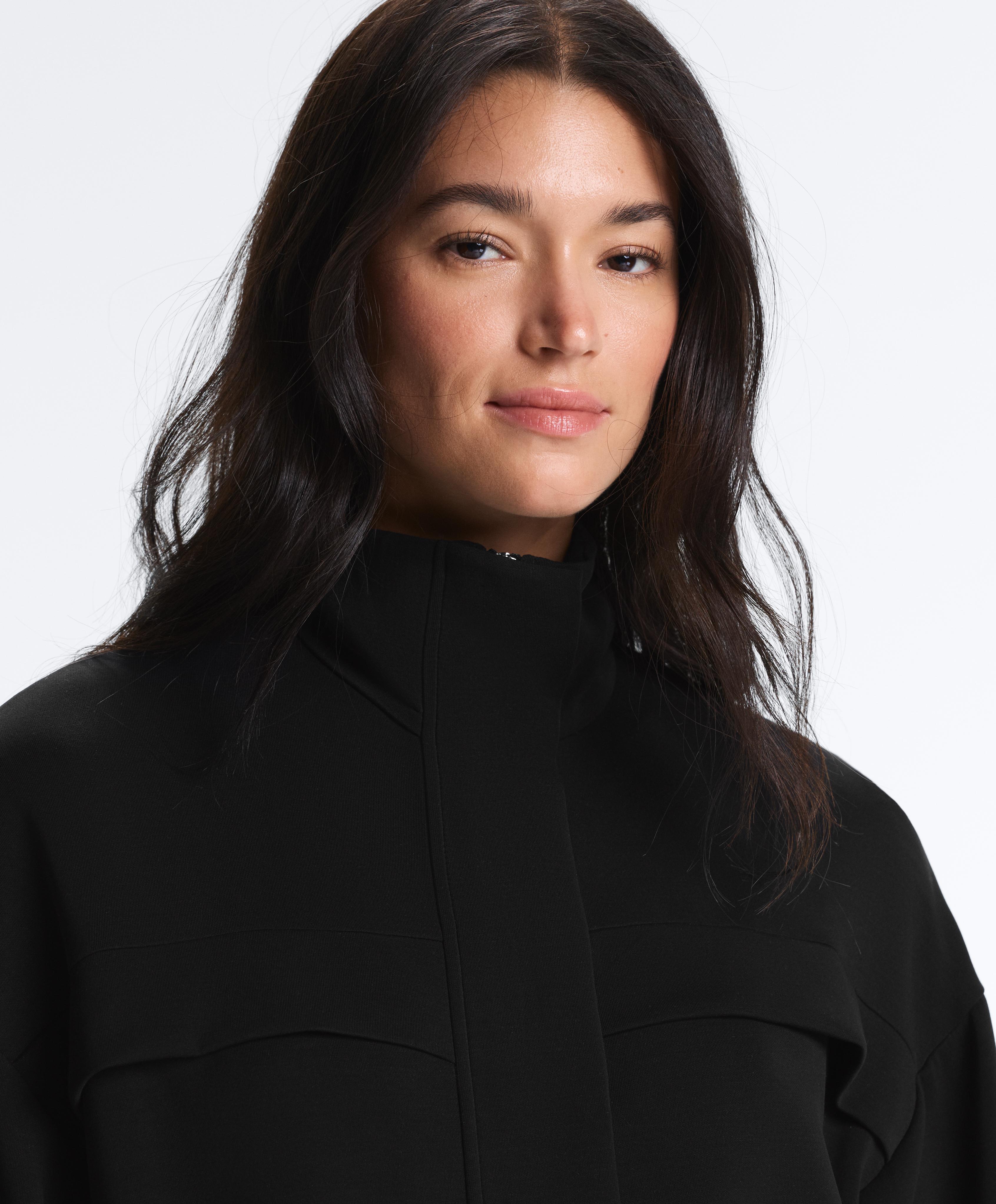 Long soft-touch modal jacket with pockets — BLACK