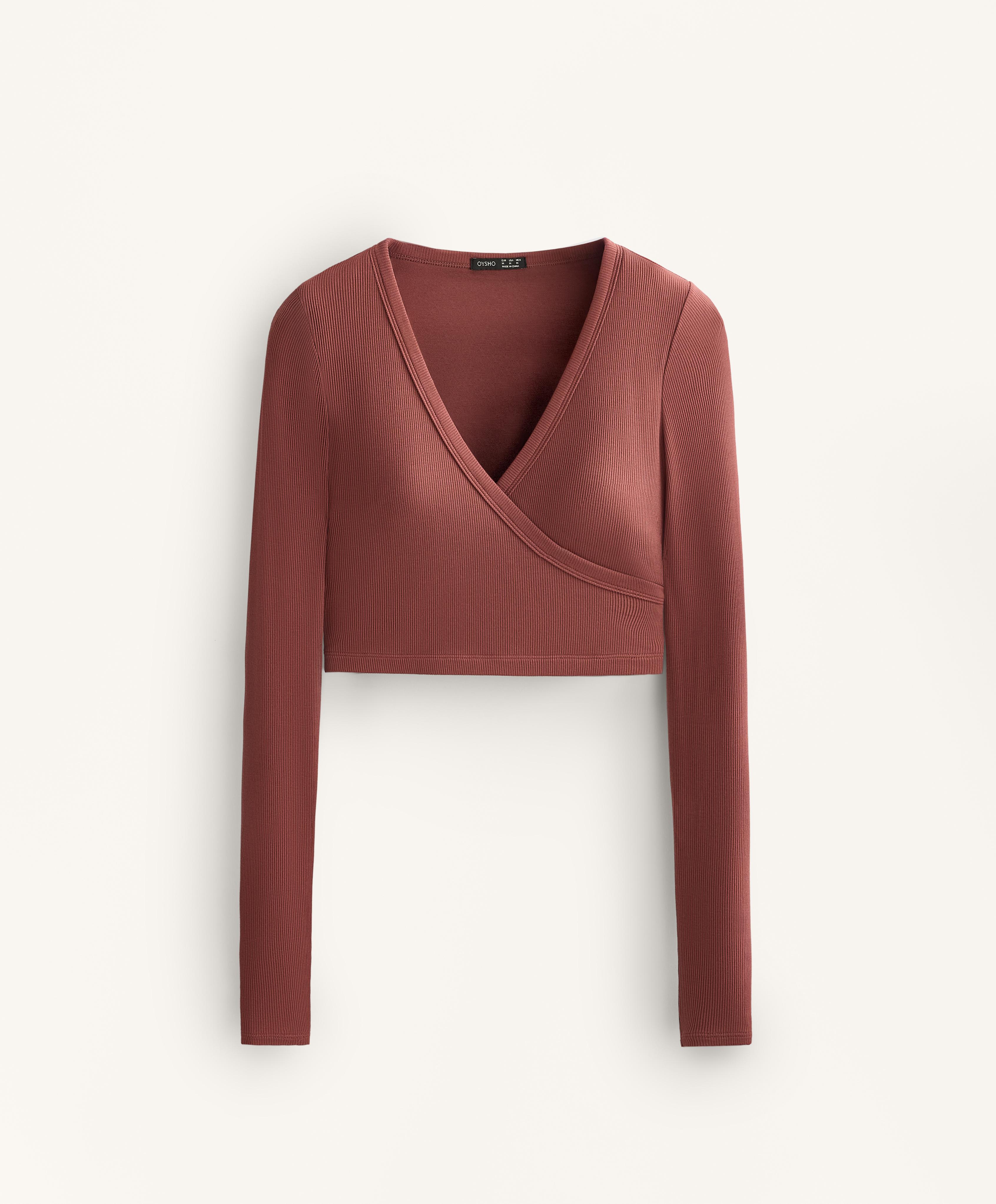 Rib modal blend long sleeve crossover tank top | OYSHO România