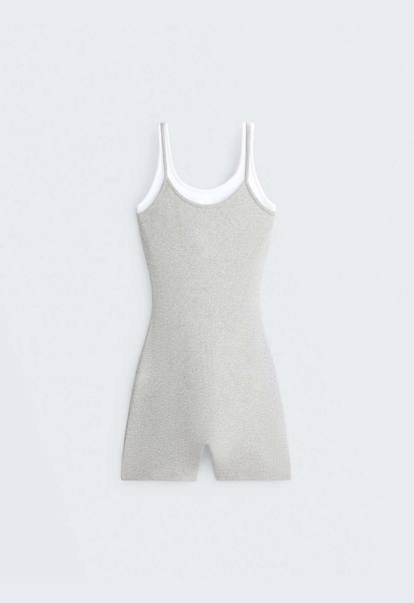Comfortlux short jumpsuit with heathered overlay — GREY MELANGE
