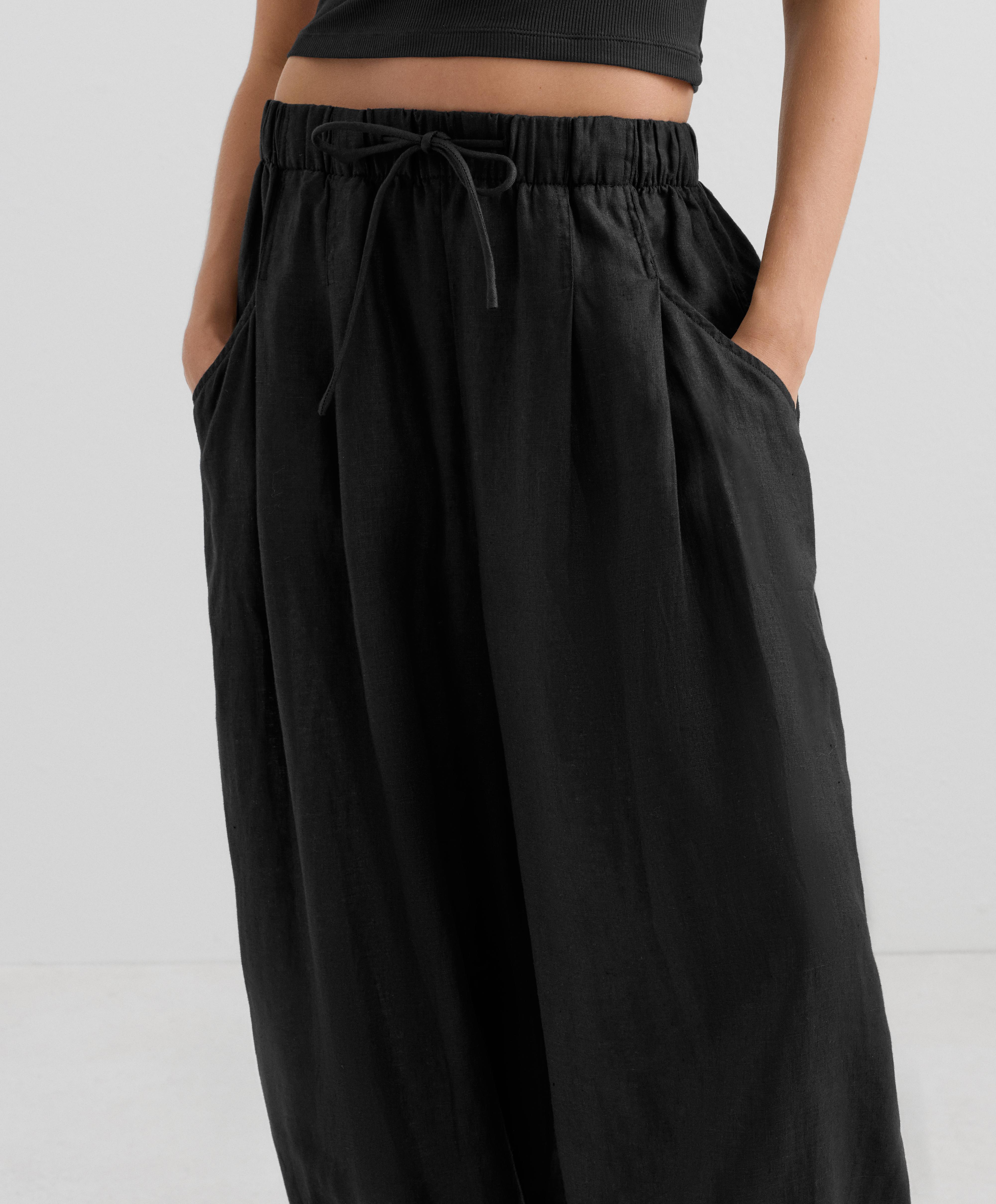 100% linen balloon trousers — BLACK