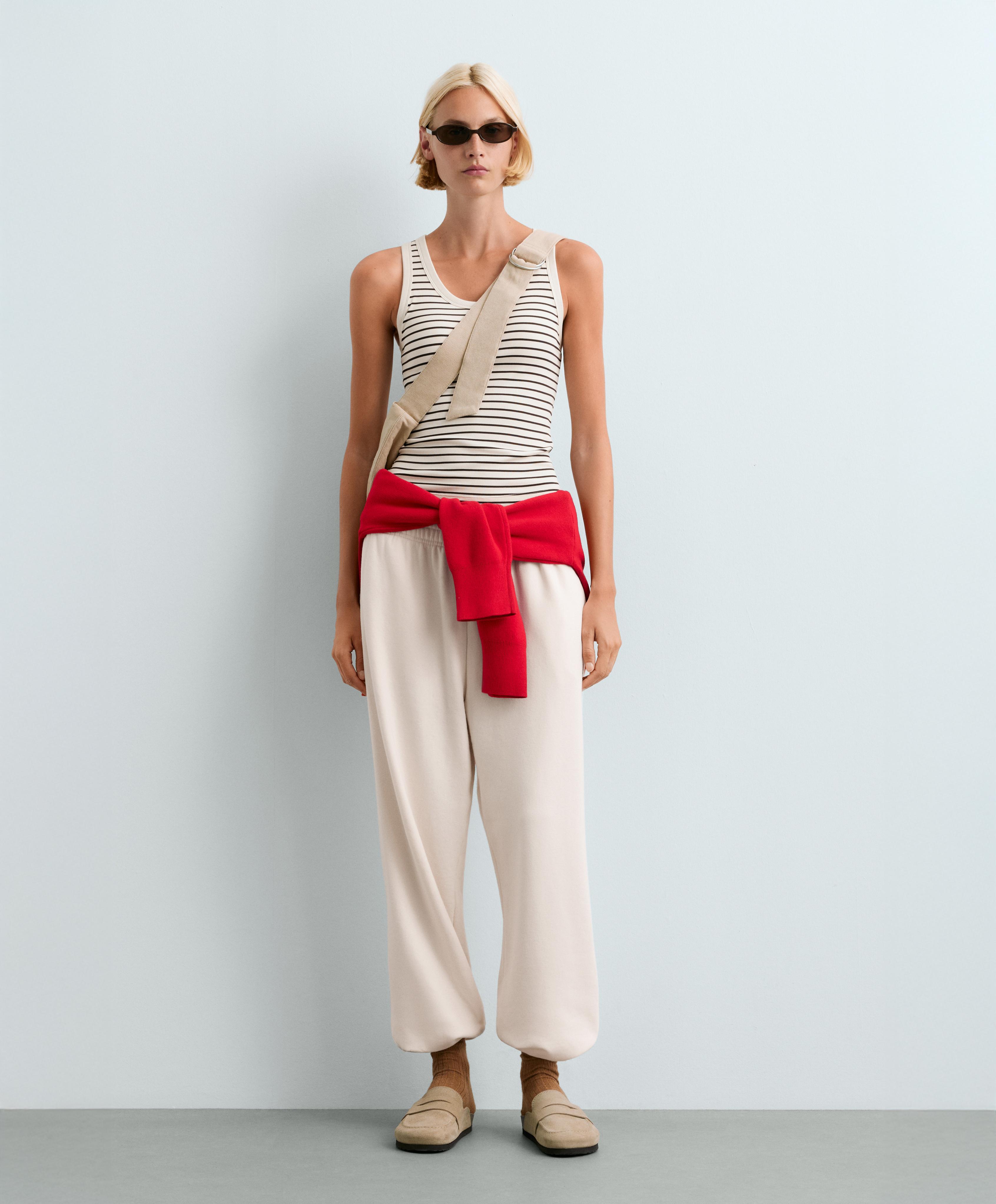 Long modal rib stripe tank top — DARK BROWN