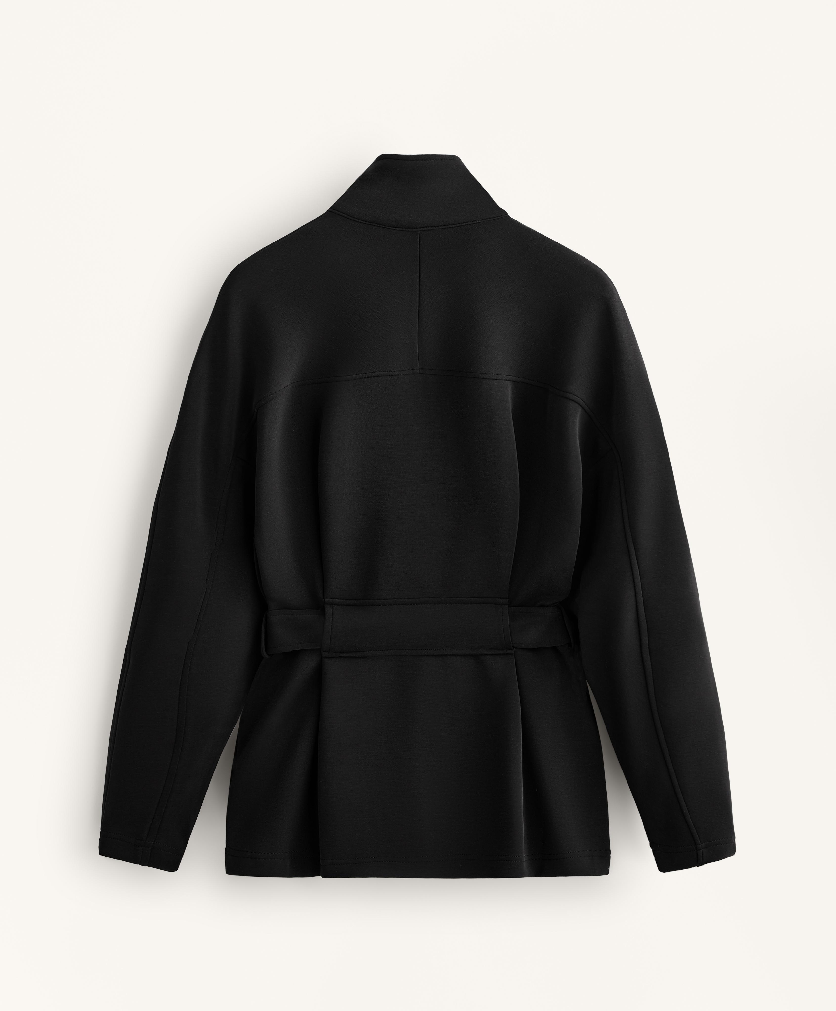 Long belted jacket with brushed modal — BLACK