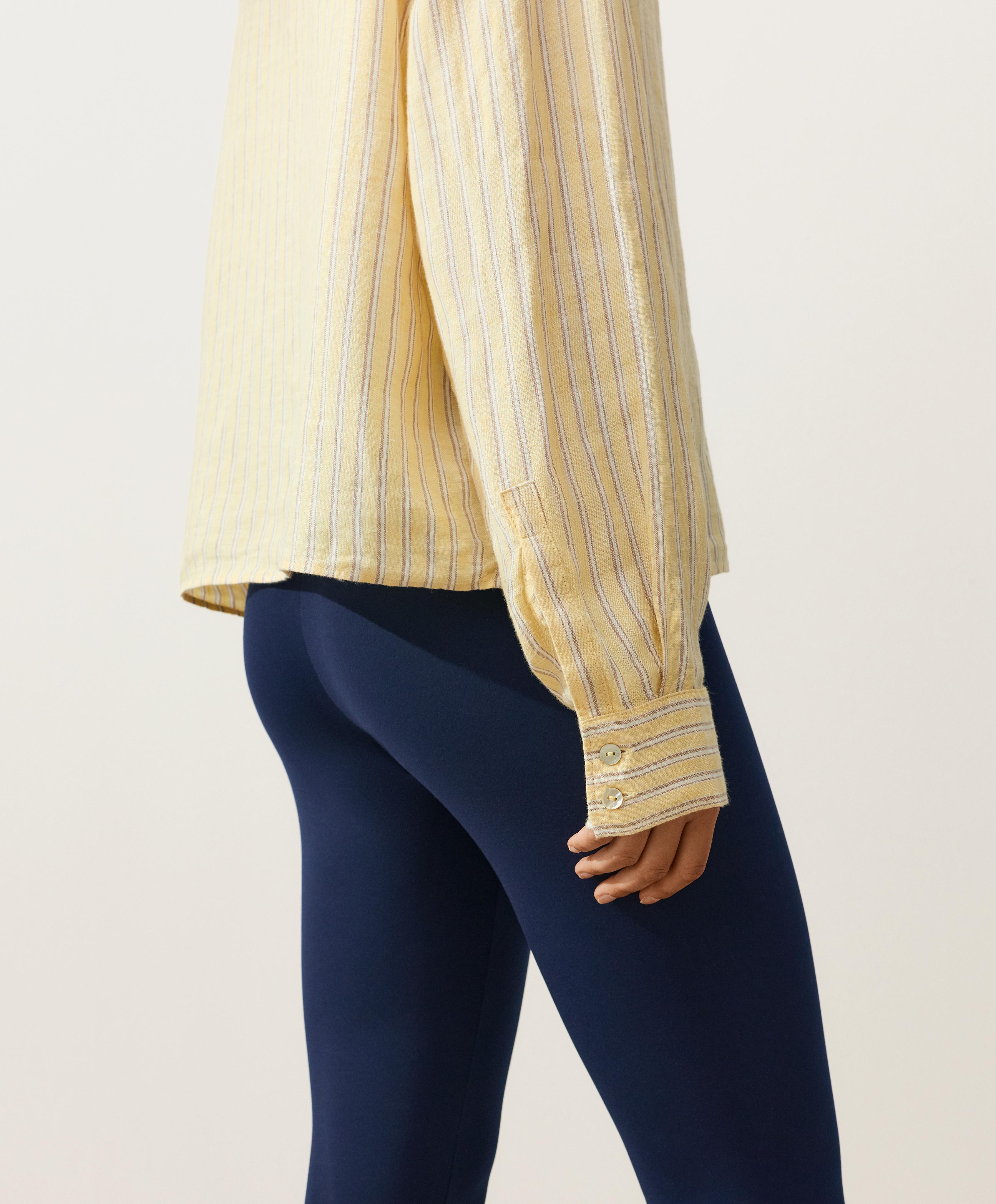 Striped 100% linen cropped shirt — SOFT YELLOW
