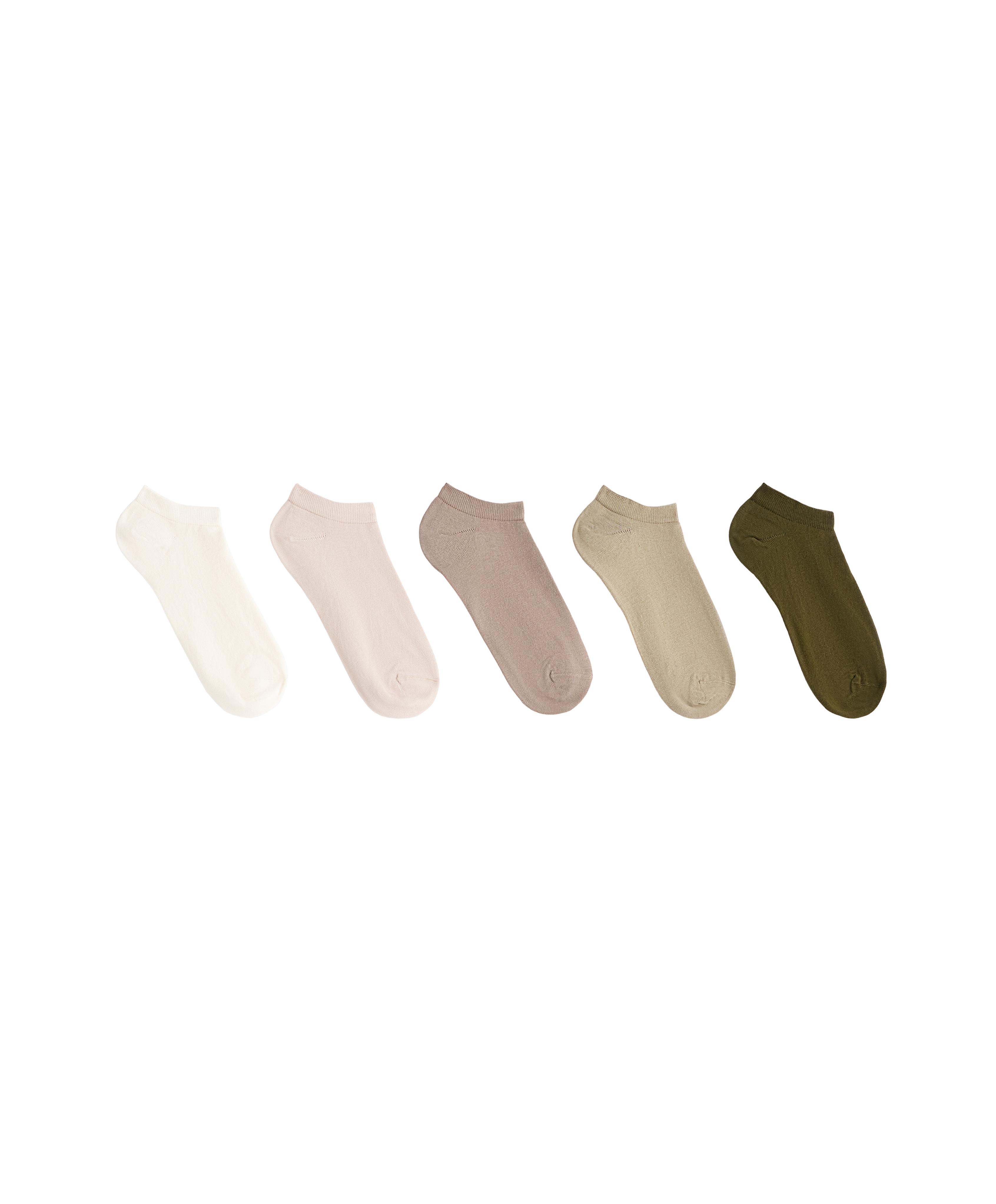 5 pairs of cotton blend sneaker socks — GREEN BEIGE