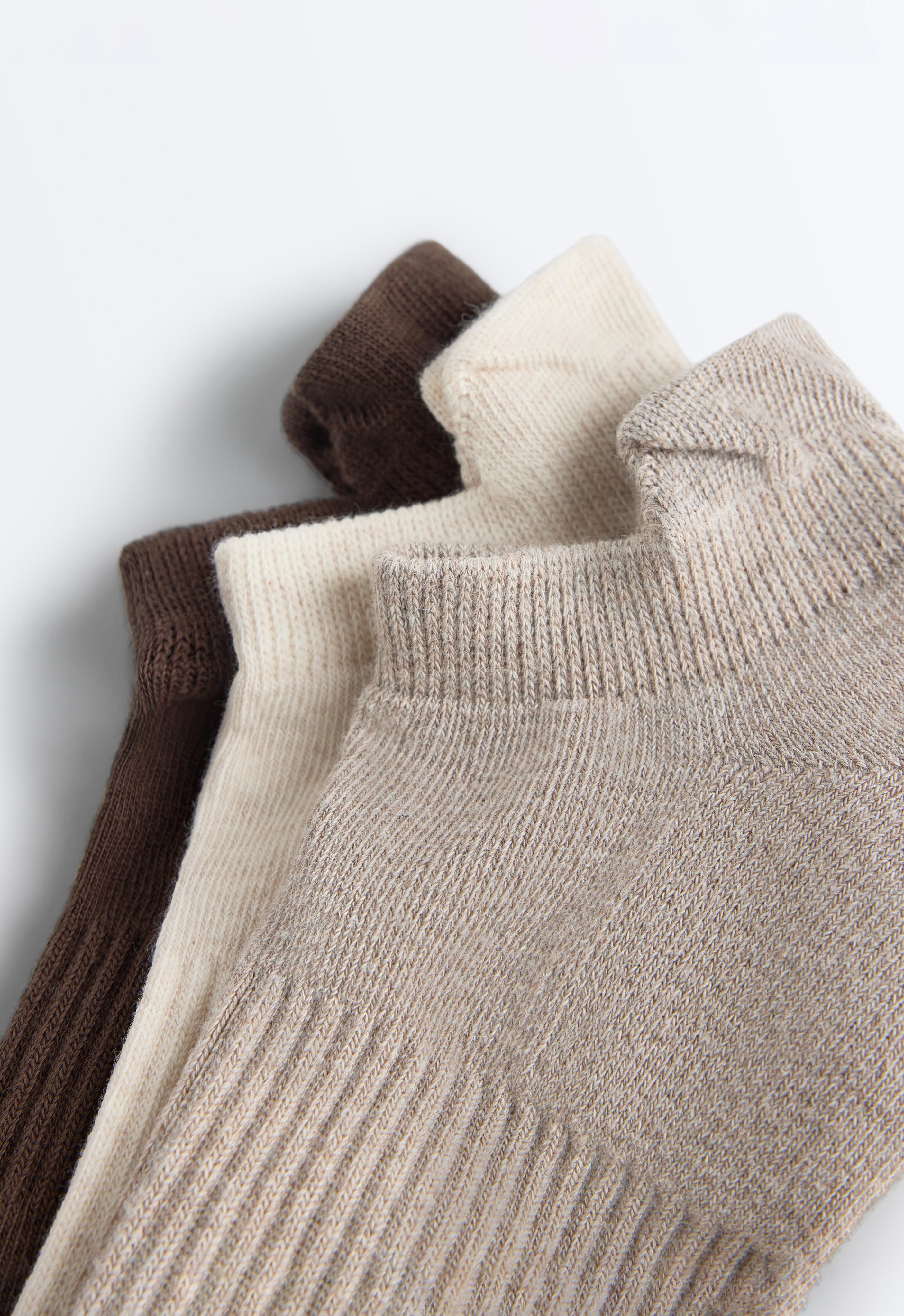 3 pairs of cotton blend sports sneaker socks with heel tab — TAN MELANGE