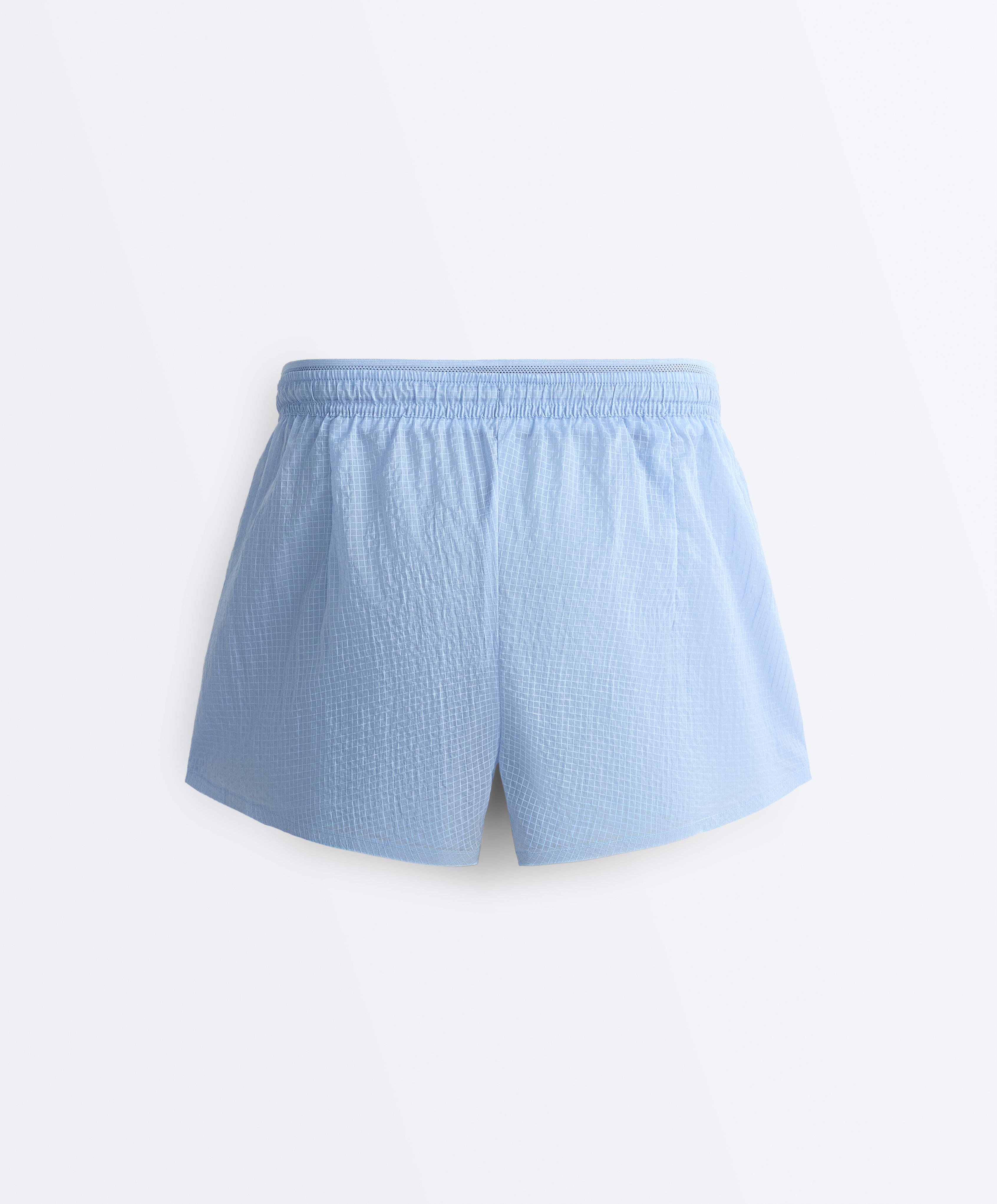 Technical 2-in-1 checked mid-rise shorts — MID GREY-BLUE
