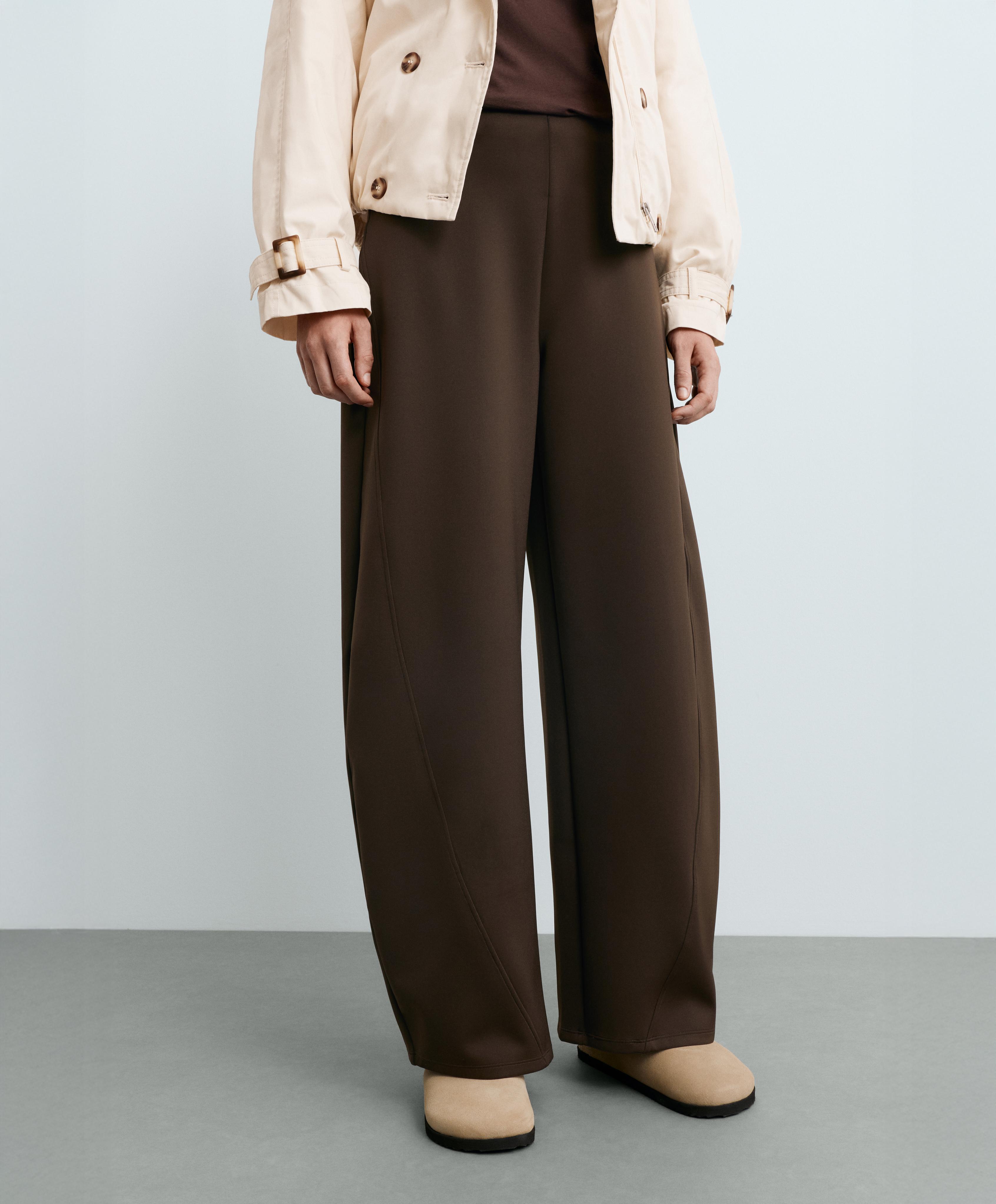 High-waisted neoprene-effect cocoon trousers — BROWN