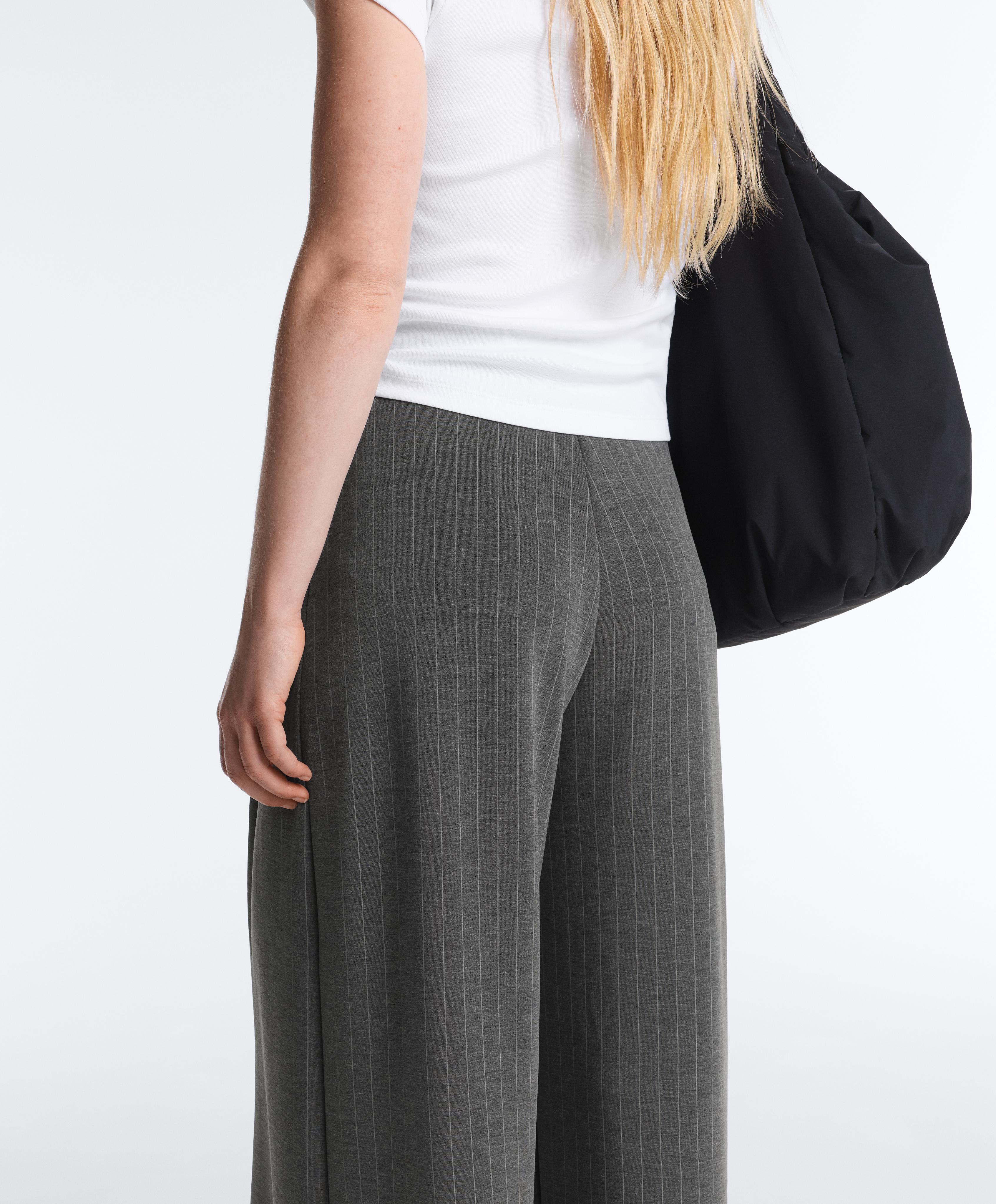 Soft-touch modal pinstripe wide-leg trousers — DARK GREY