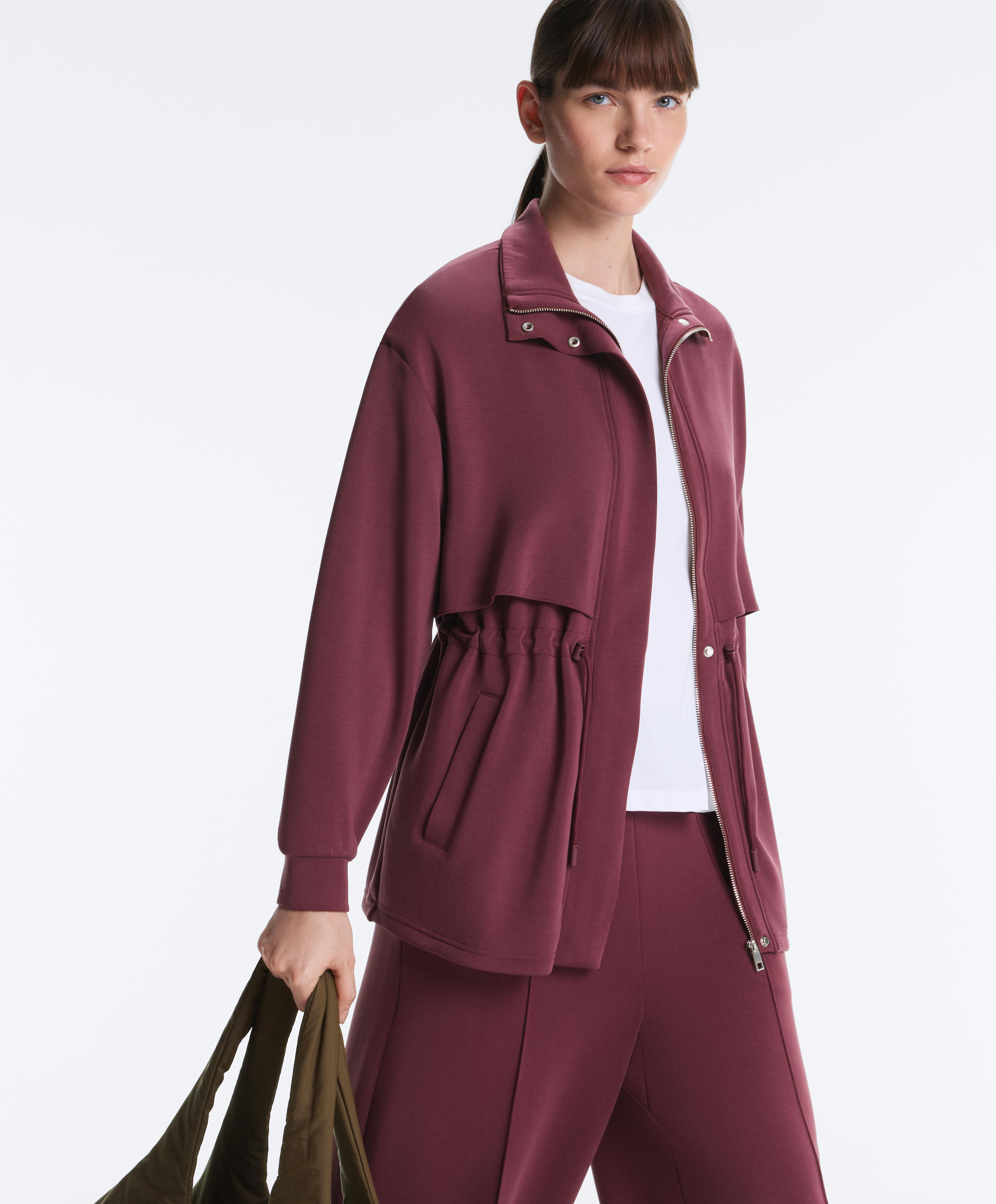 Long soft-touch jacket with modal and pockets — CHERRY