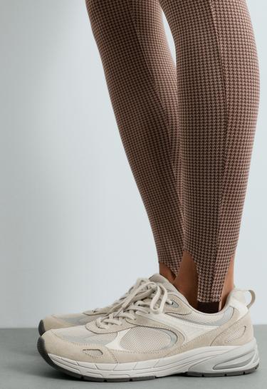 Ankle-length high rise 65cm stirrup houndstooth leggings — MID-CAMEL 4