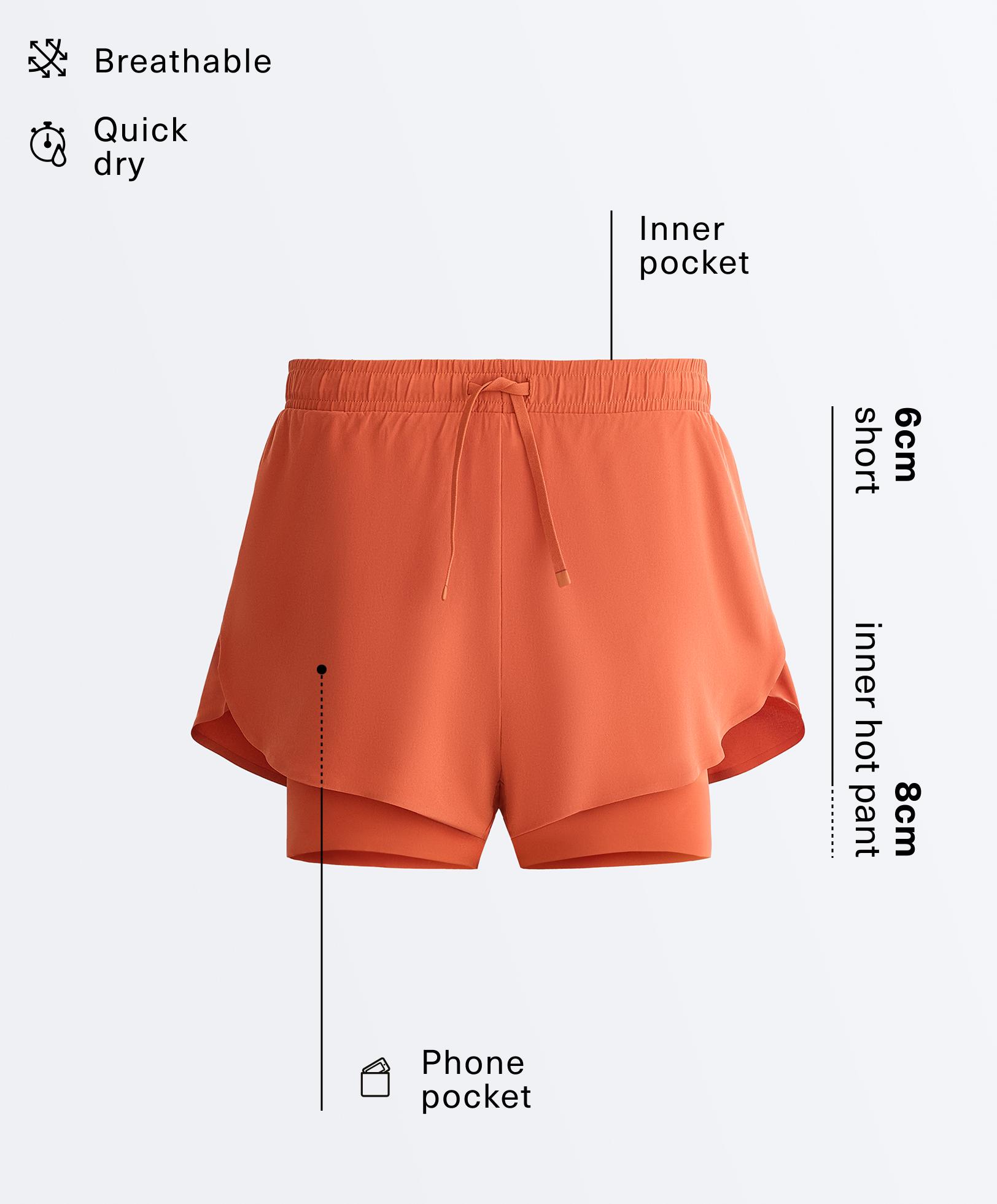 Light Touch 2-in-1 mid-rise shorts — TERRACOTTA