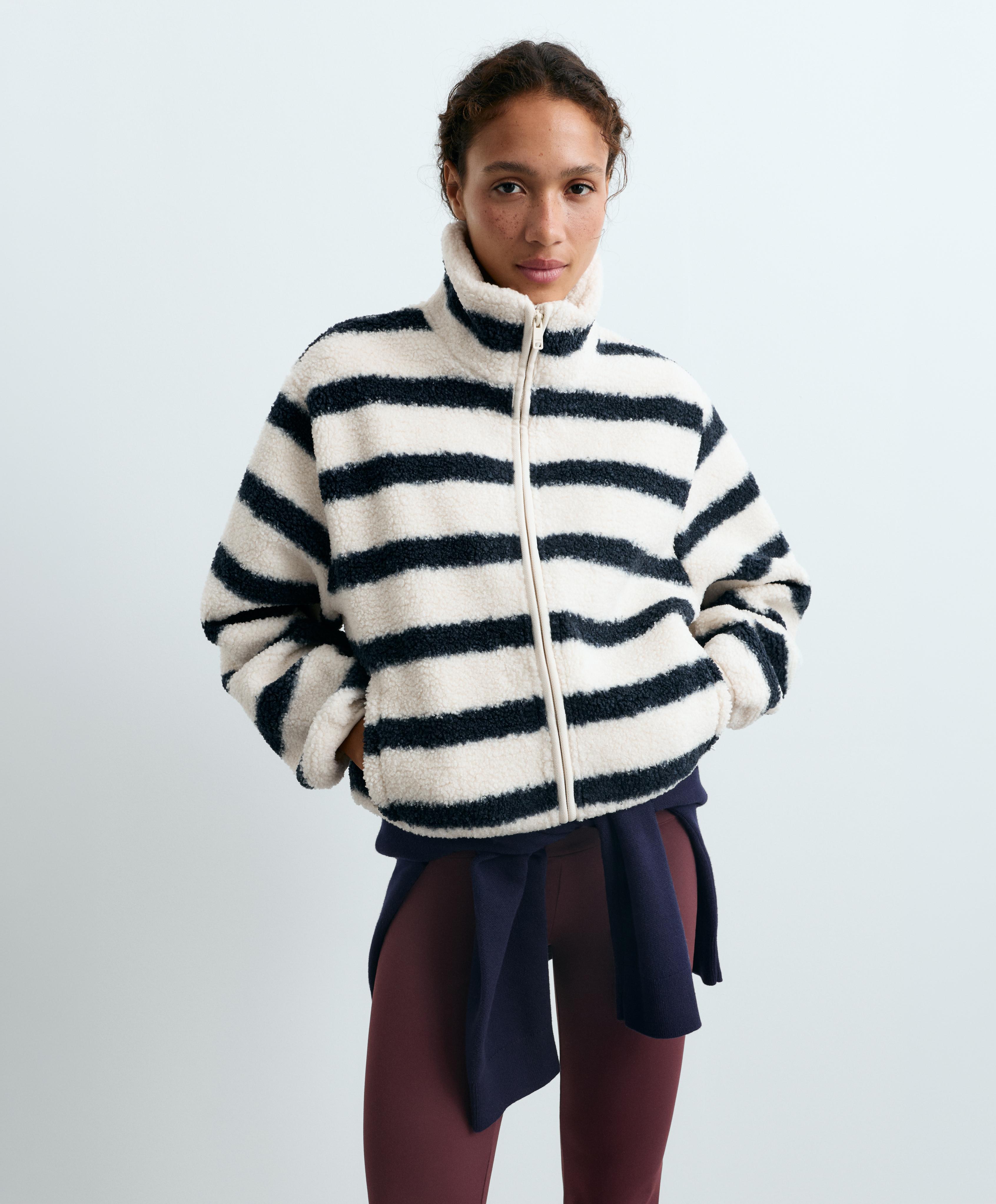 Striped faux-shearling jacket — NAVY BLUE