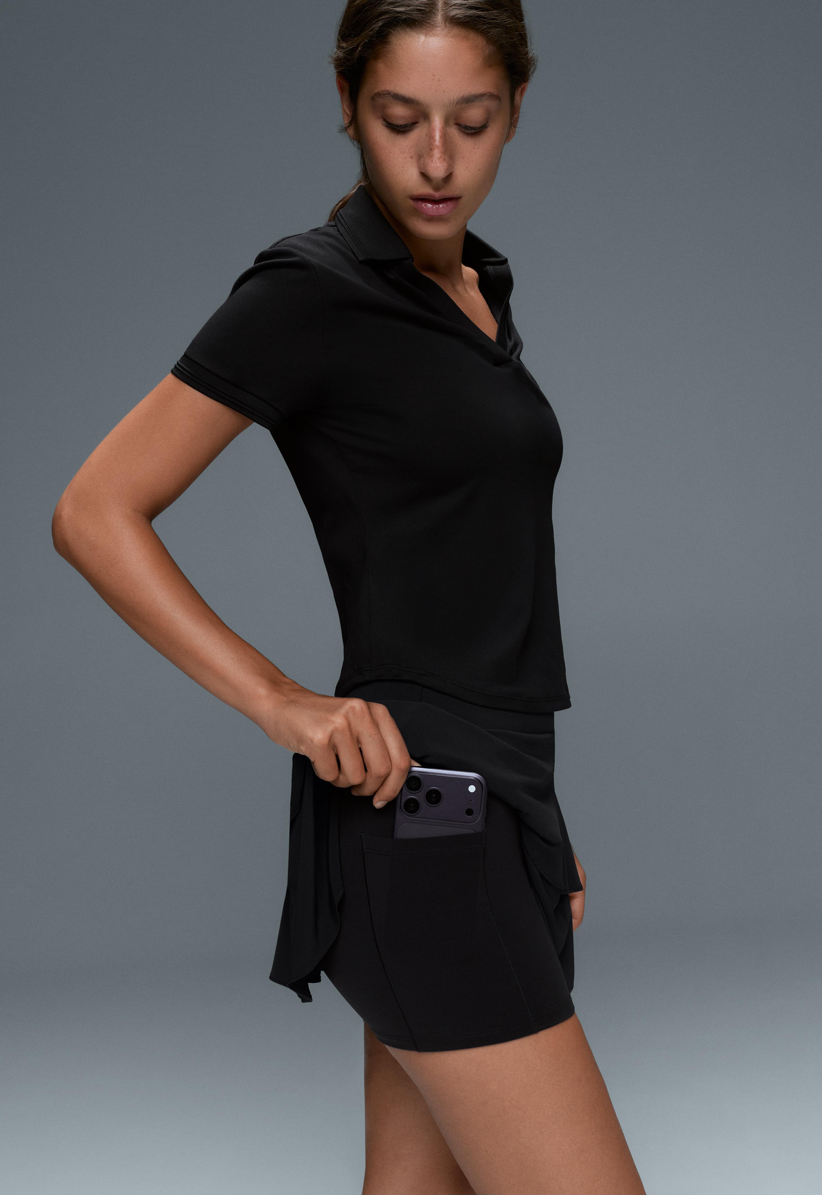 High-rise compressive ruffled skirt