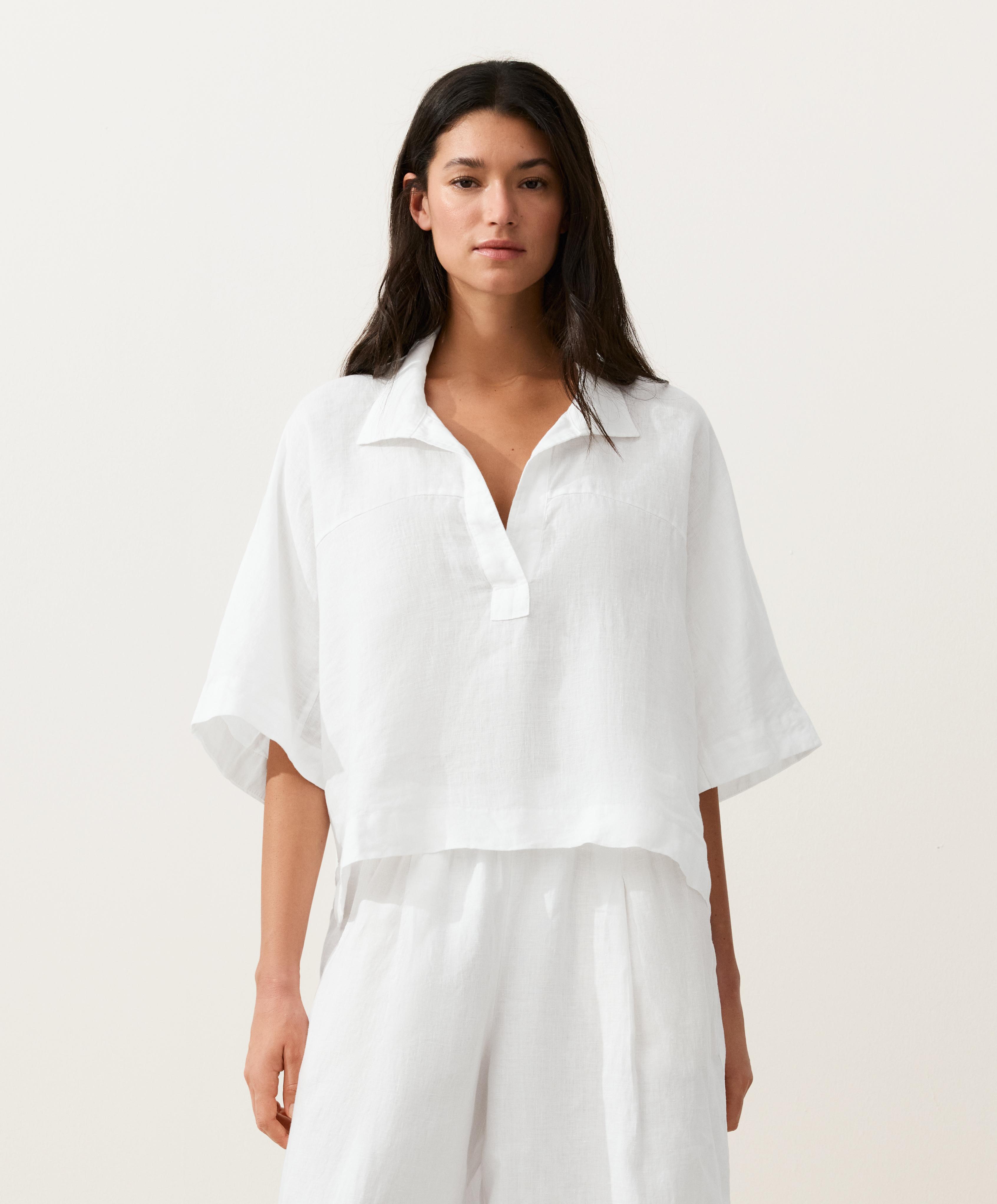 Lühikeste varrukatega avara lõikega 100% linane särk Lühikeste varrukatega avara lõikega 100% linane särk