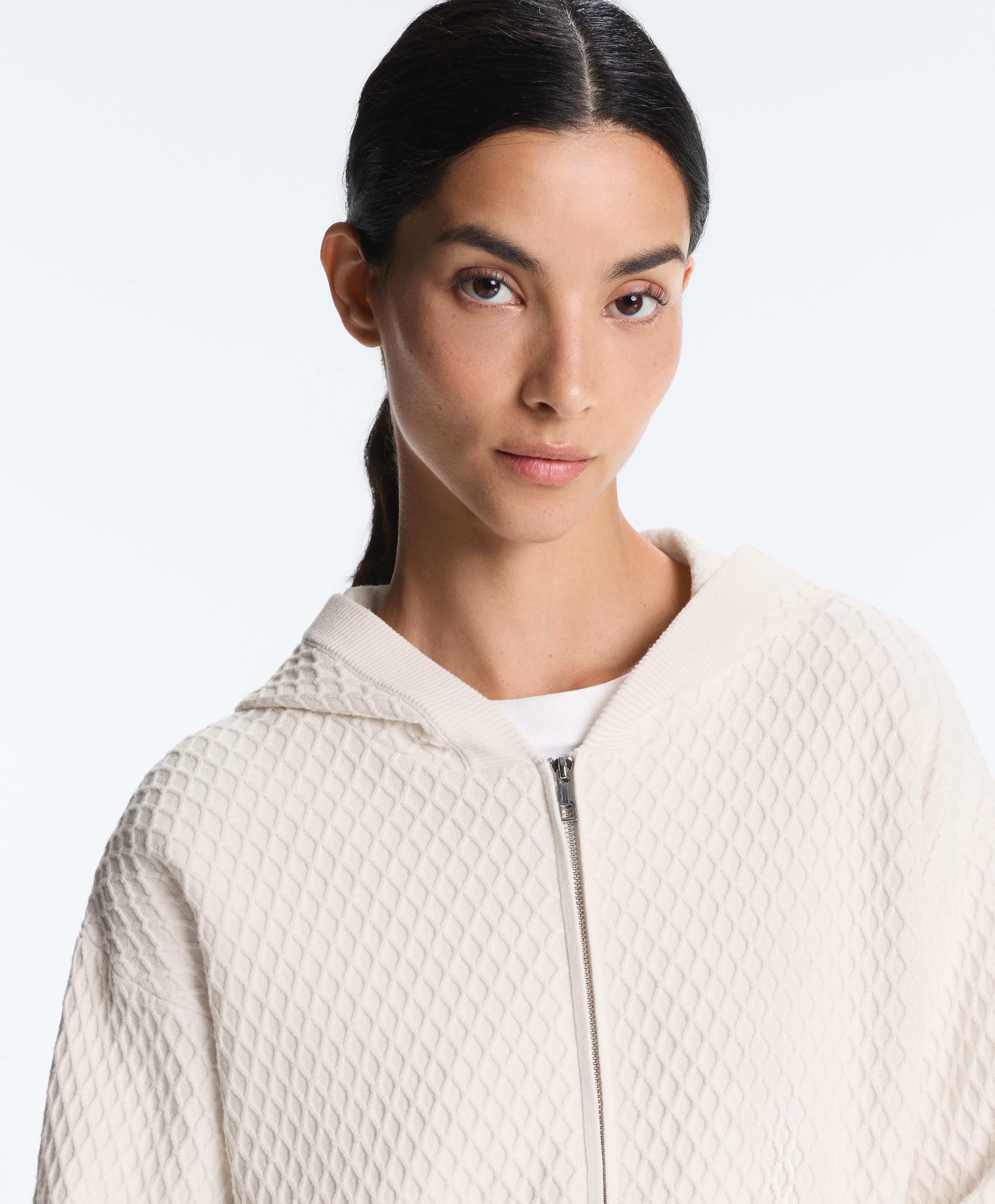 Structured knit hooded jacket — PALE ECRU