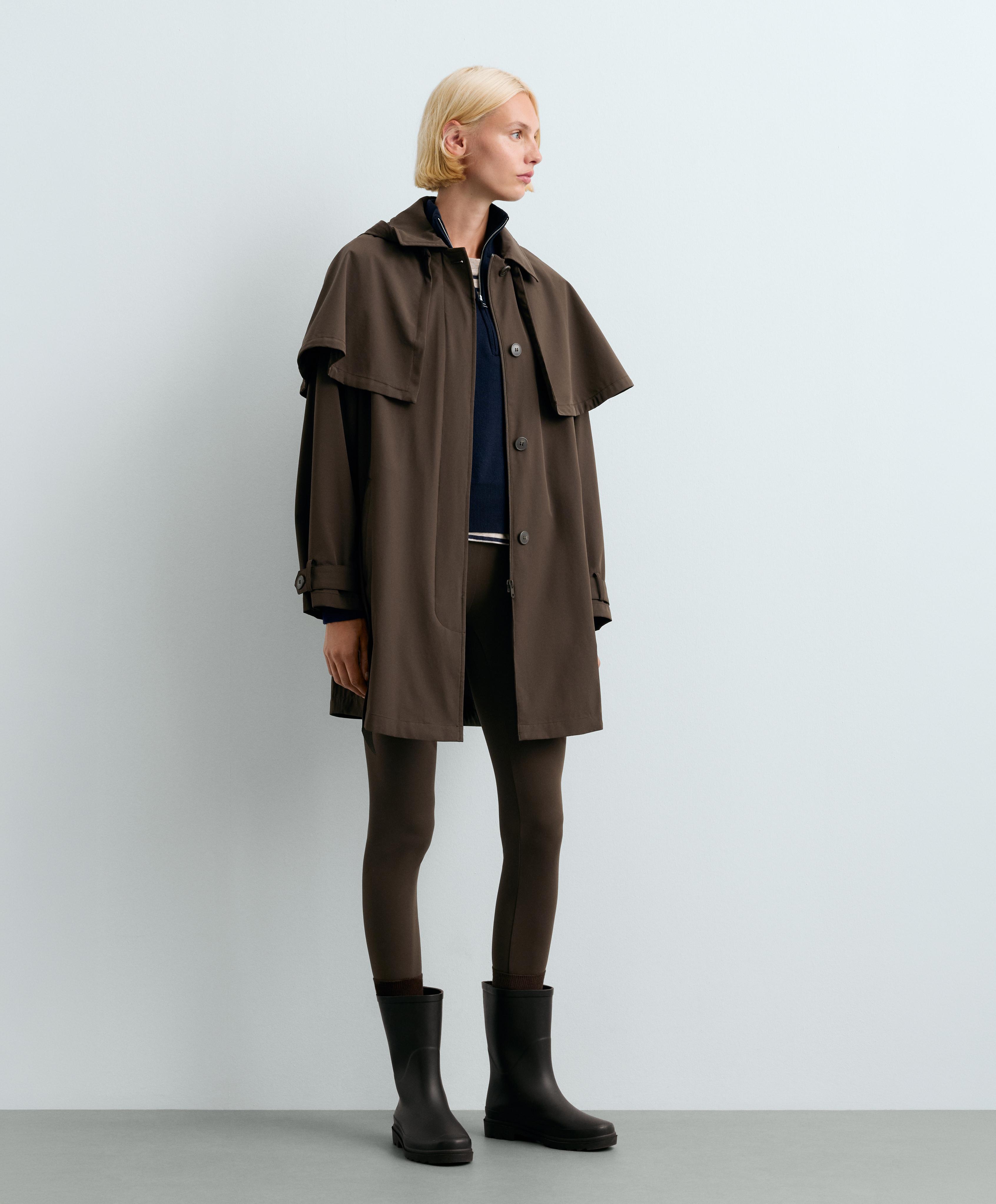 Extra lightweight 10k waterproof long cape jacket — BROWN