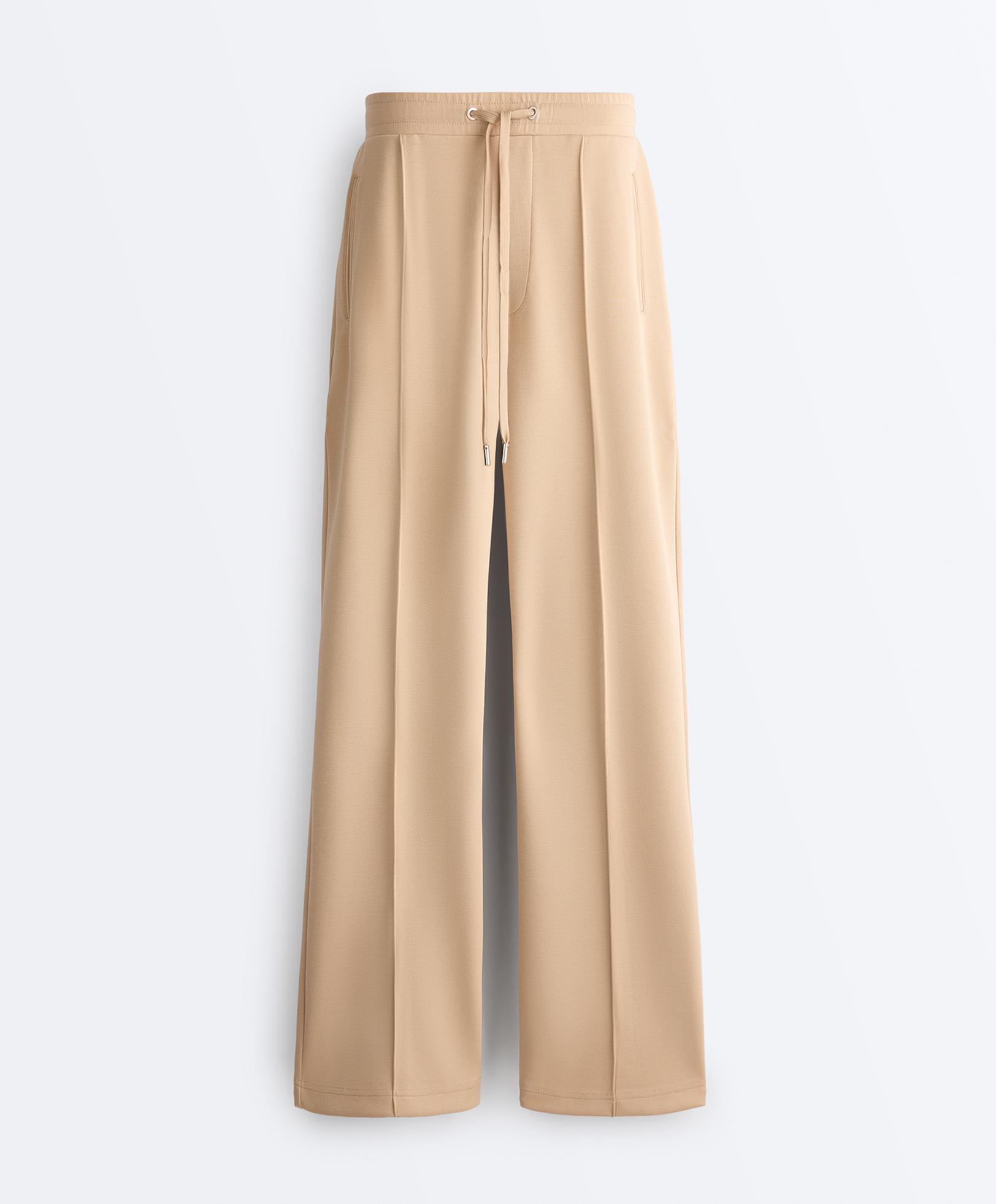 Cotton piqué straight-leg trousers — BEIGE