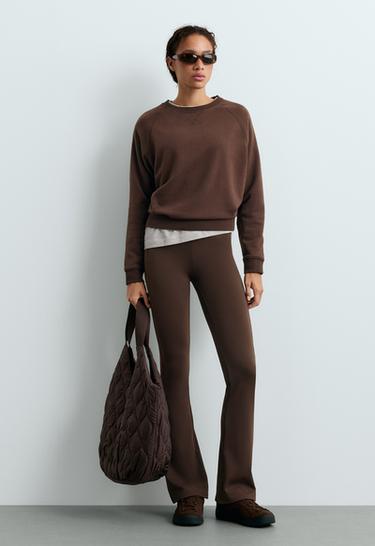 Cotton-blend crew neck sweatshirt — DARK REDDISH‑BROWN 1