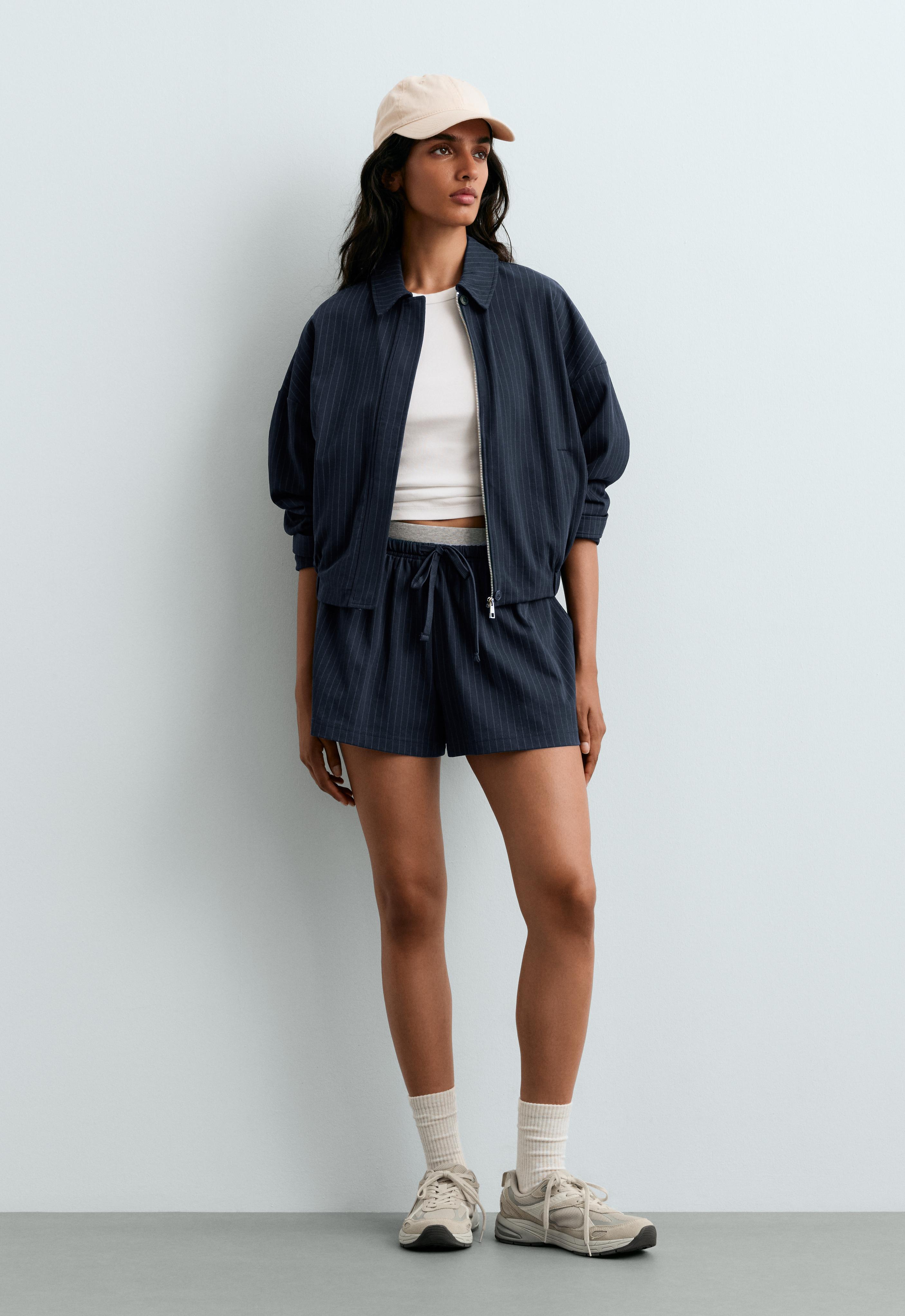 Pinstripe cotton pique shorts Pinstripe cotton pique shorts
