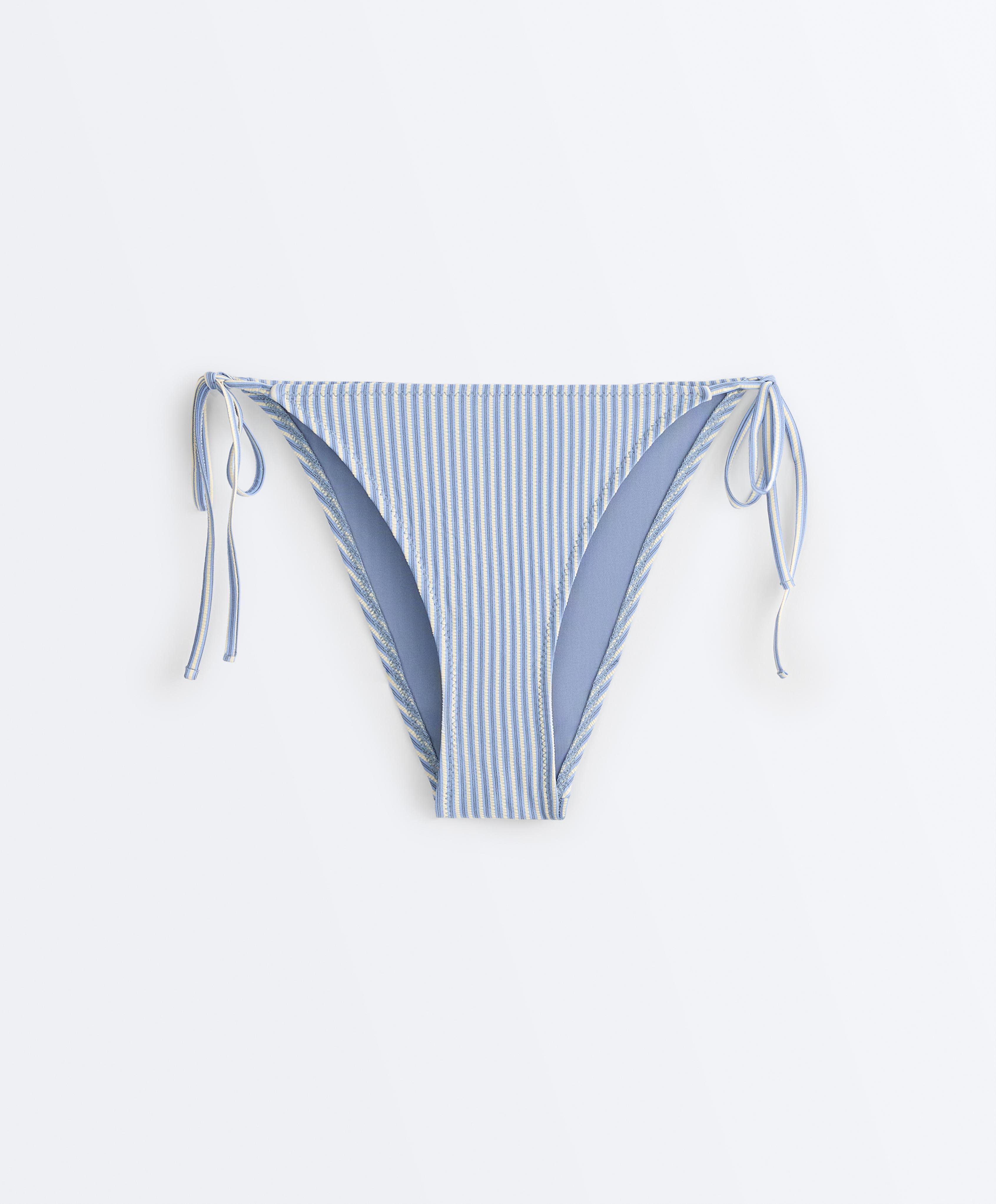 Textured stripe medium-coverage bikini briefs with ties — SKY BLUE