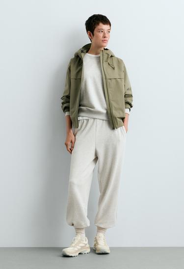Cotton blend fleece joggers — PALE GREY MELANGE 1