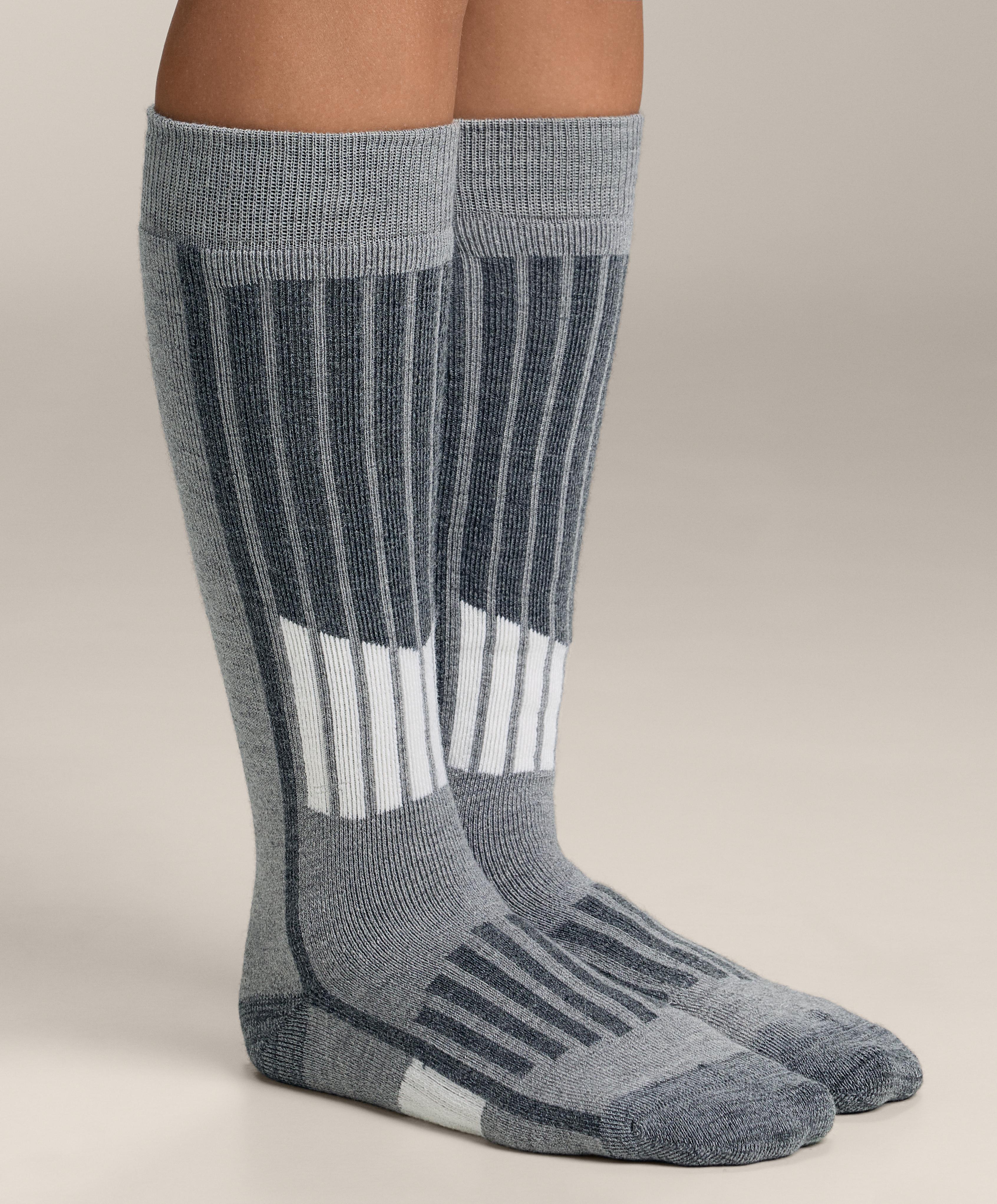 Primaloft® yarn WOOLMARK® wool blend long ski socks — GREY MELANGE