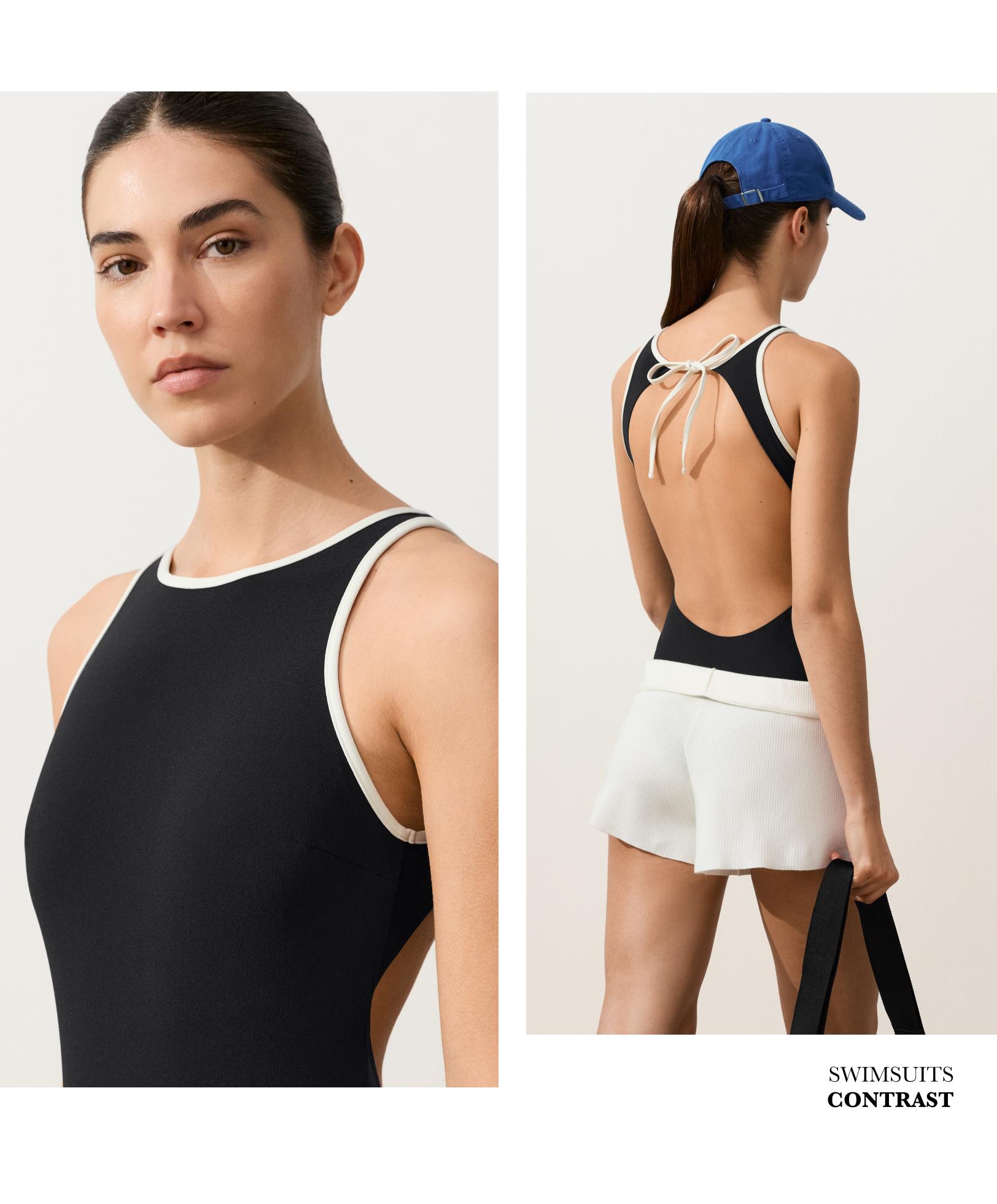 Maillot de bain halter avec passepoils en contraste