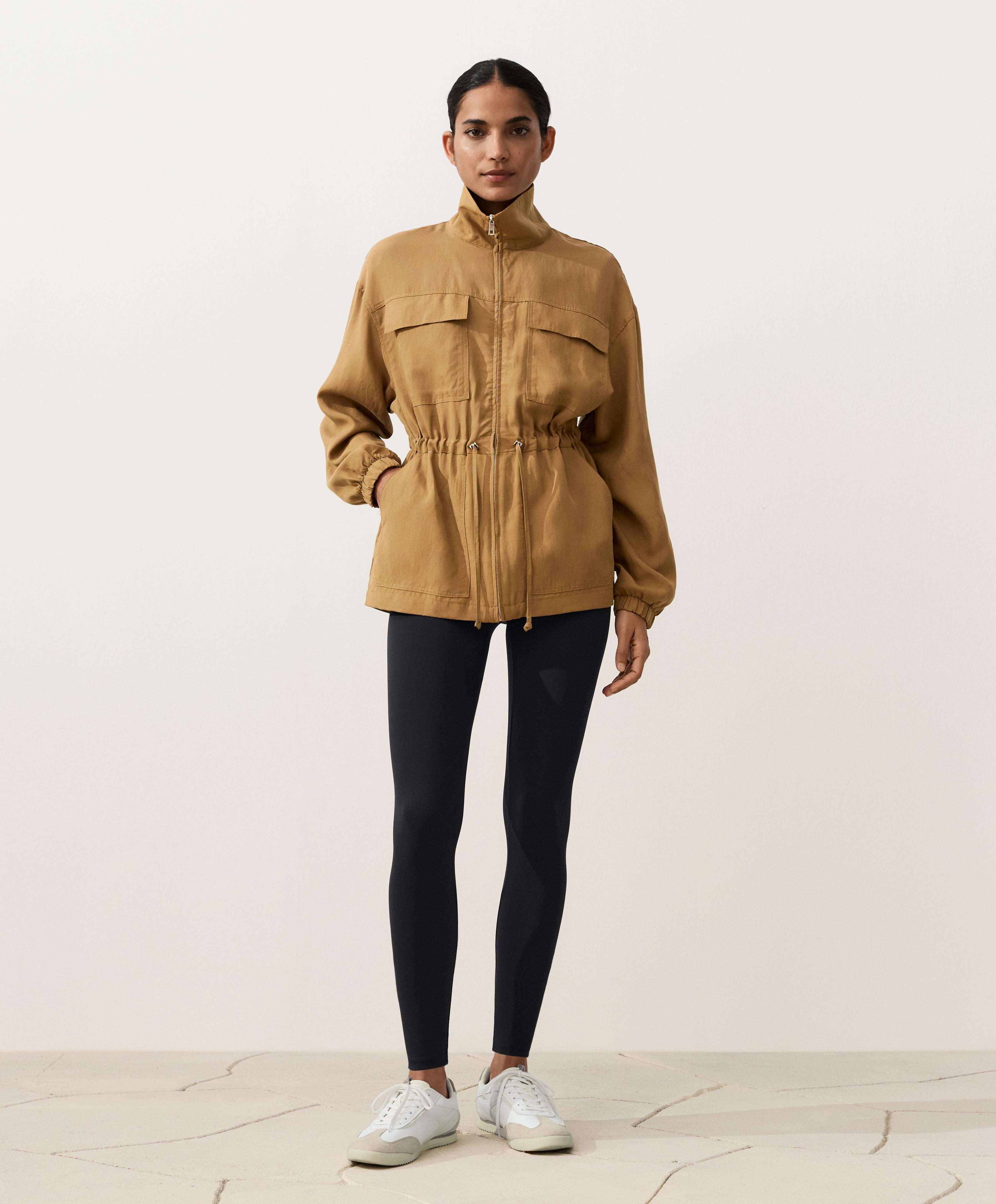 Lyocell and 24% linen blend ruched waist jacket — COPPER