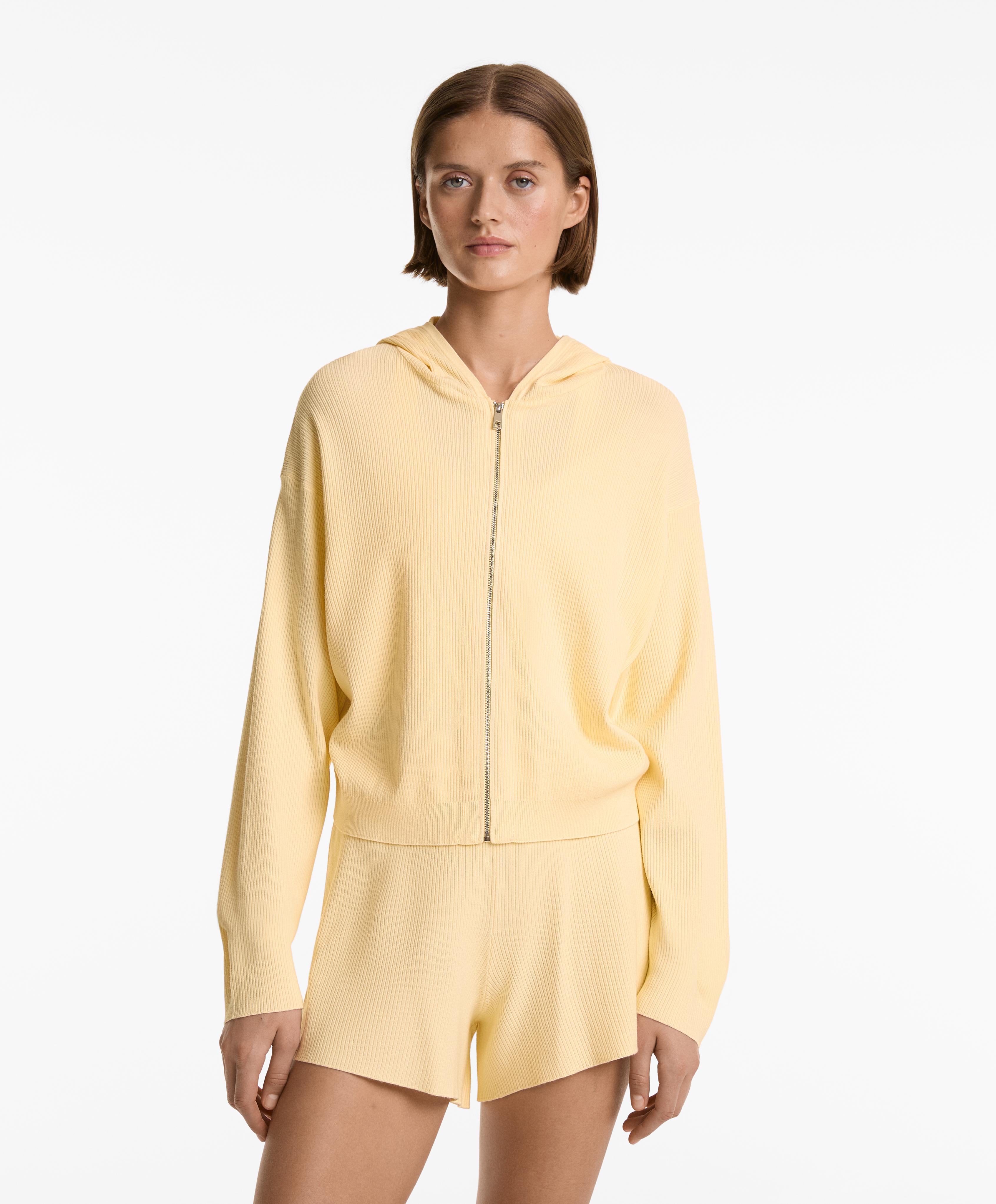 Chamarra punto rib capucha - Rebajas Chamarra punto rib capucha - Rebajas