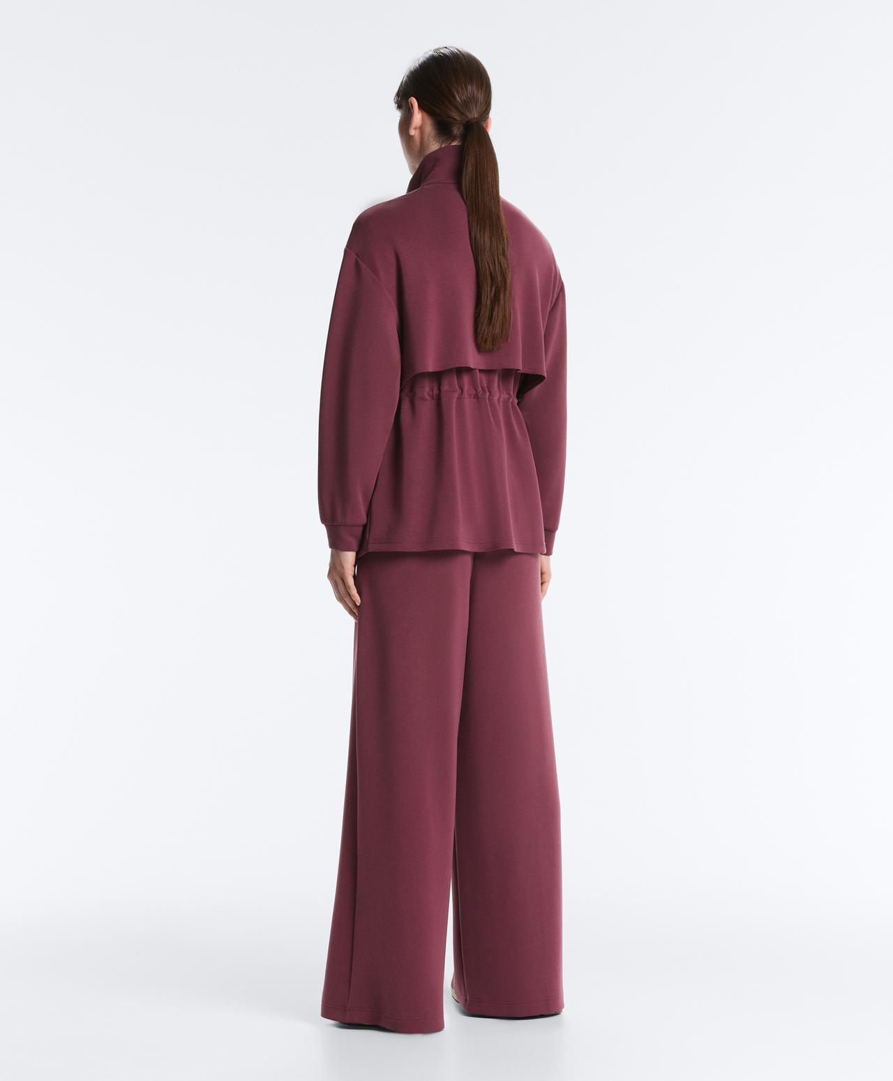 Long soft-touch jacket with modal and pockets — CHERRY