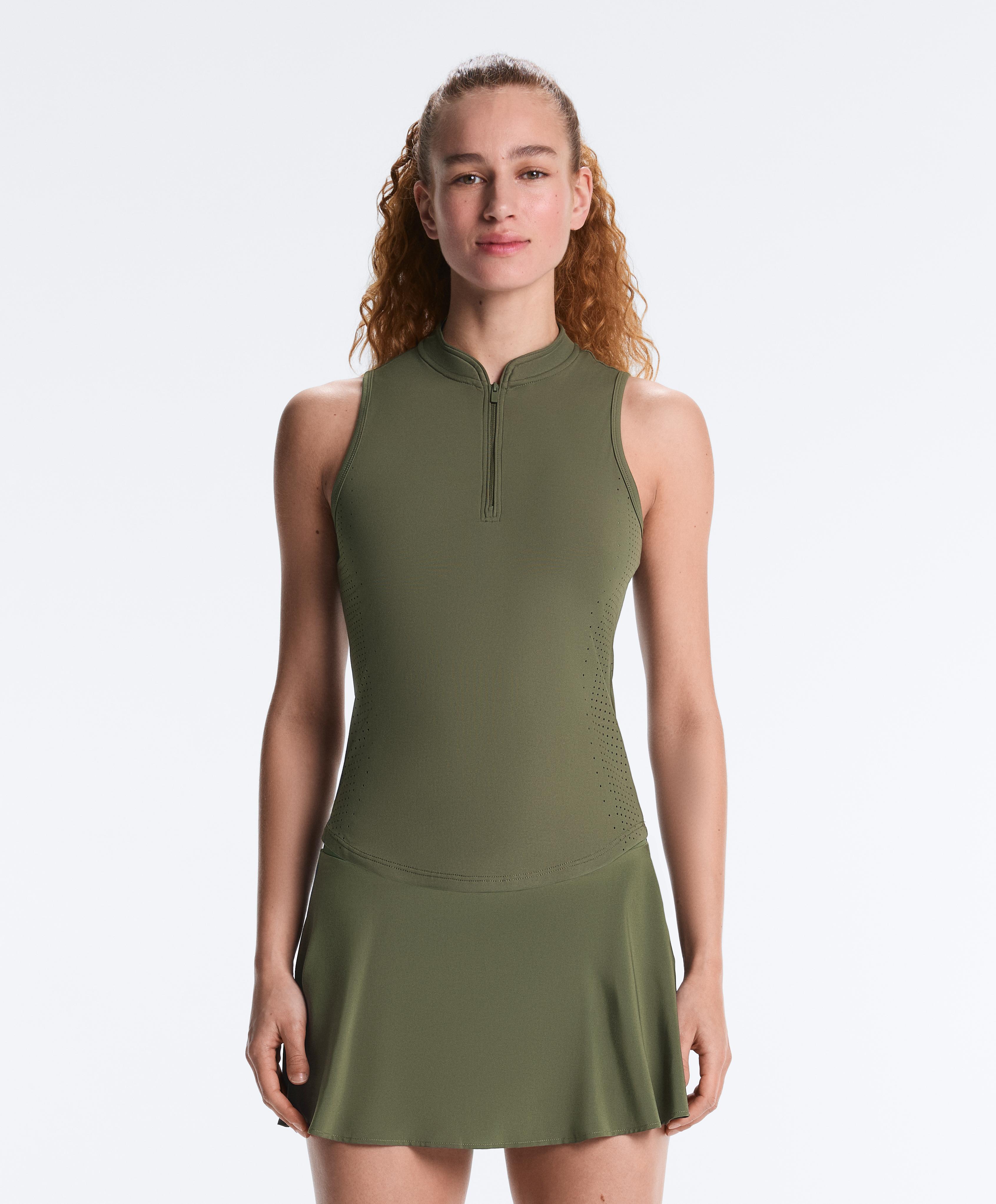 Technical sleeveless T-shirt with half zip — KHAKI
