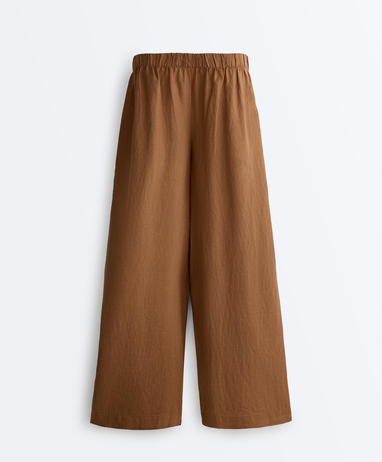 100% linen wide-leg trousers — TOFFEE