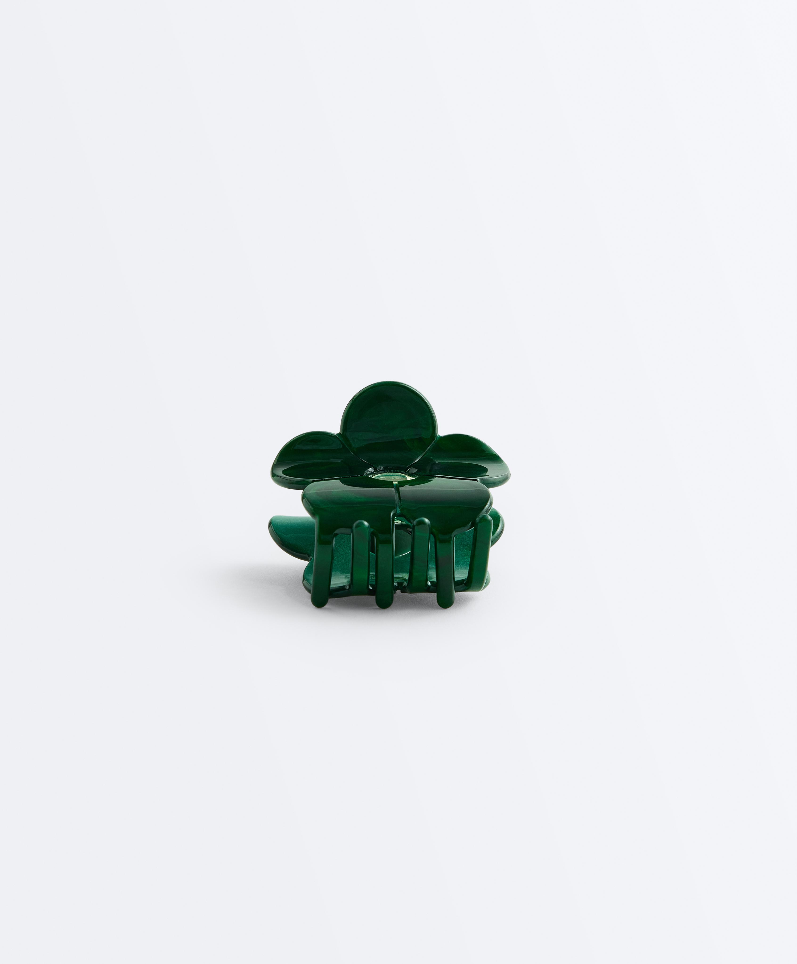 Small flower hair clip — DARK EMERALD