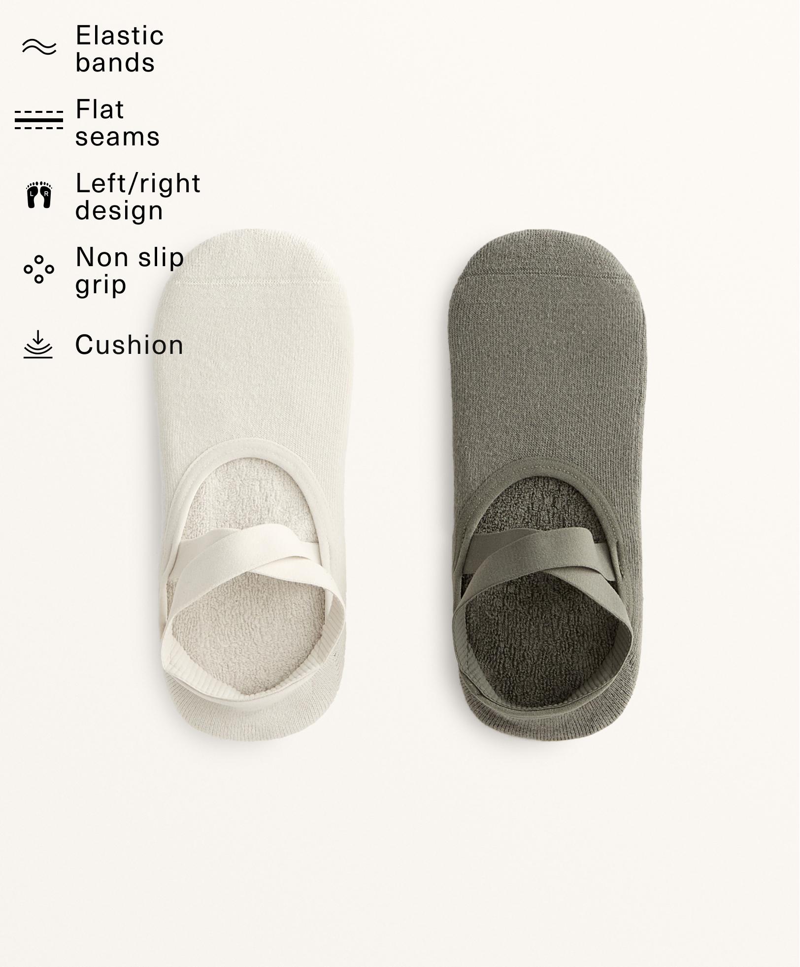 2 pares de calcetines yoga y pilates mezcla algodón cintas cruzadas acolchados