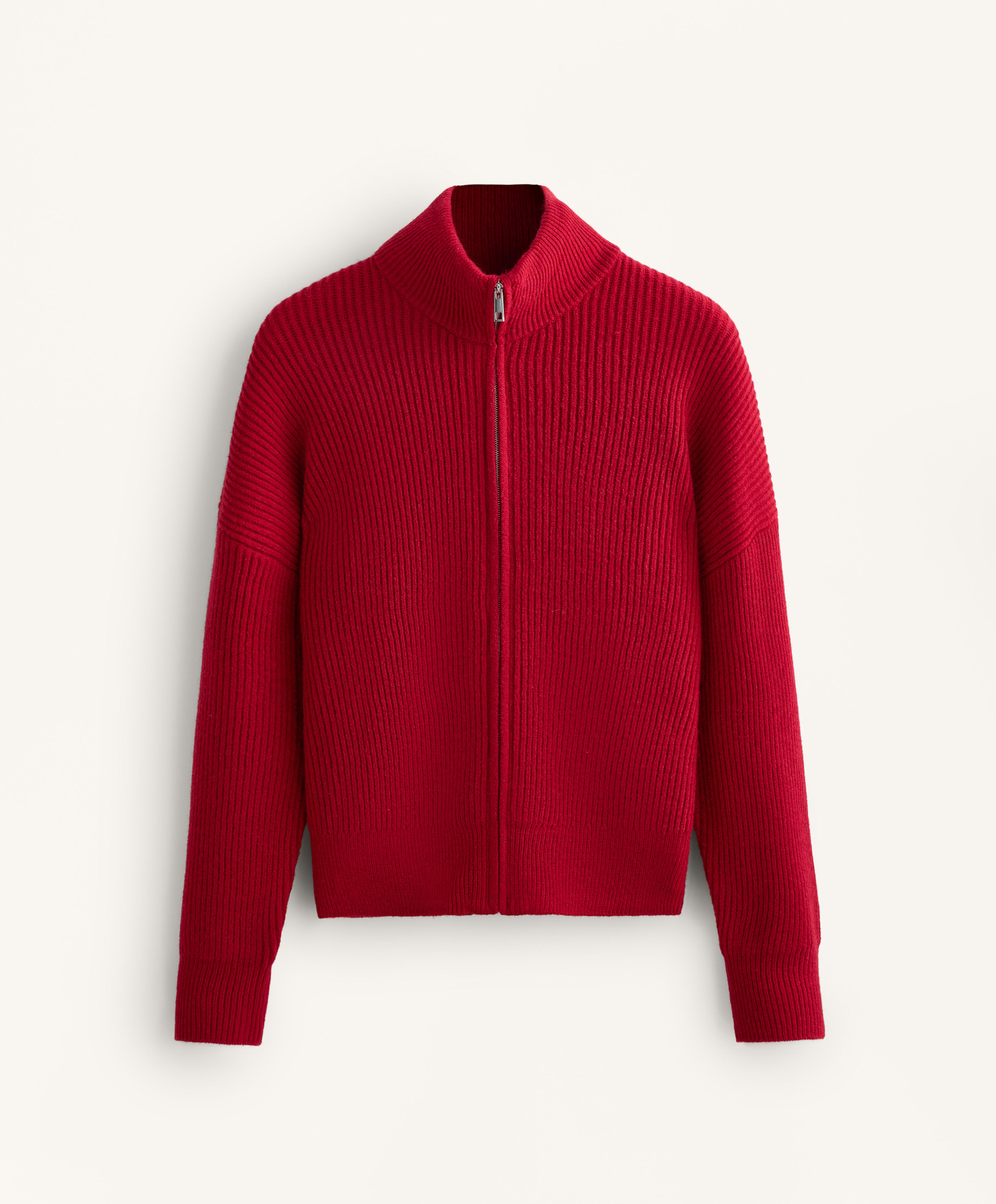 Long rib-knit jacket — RED