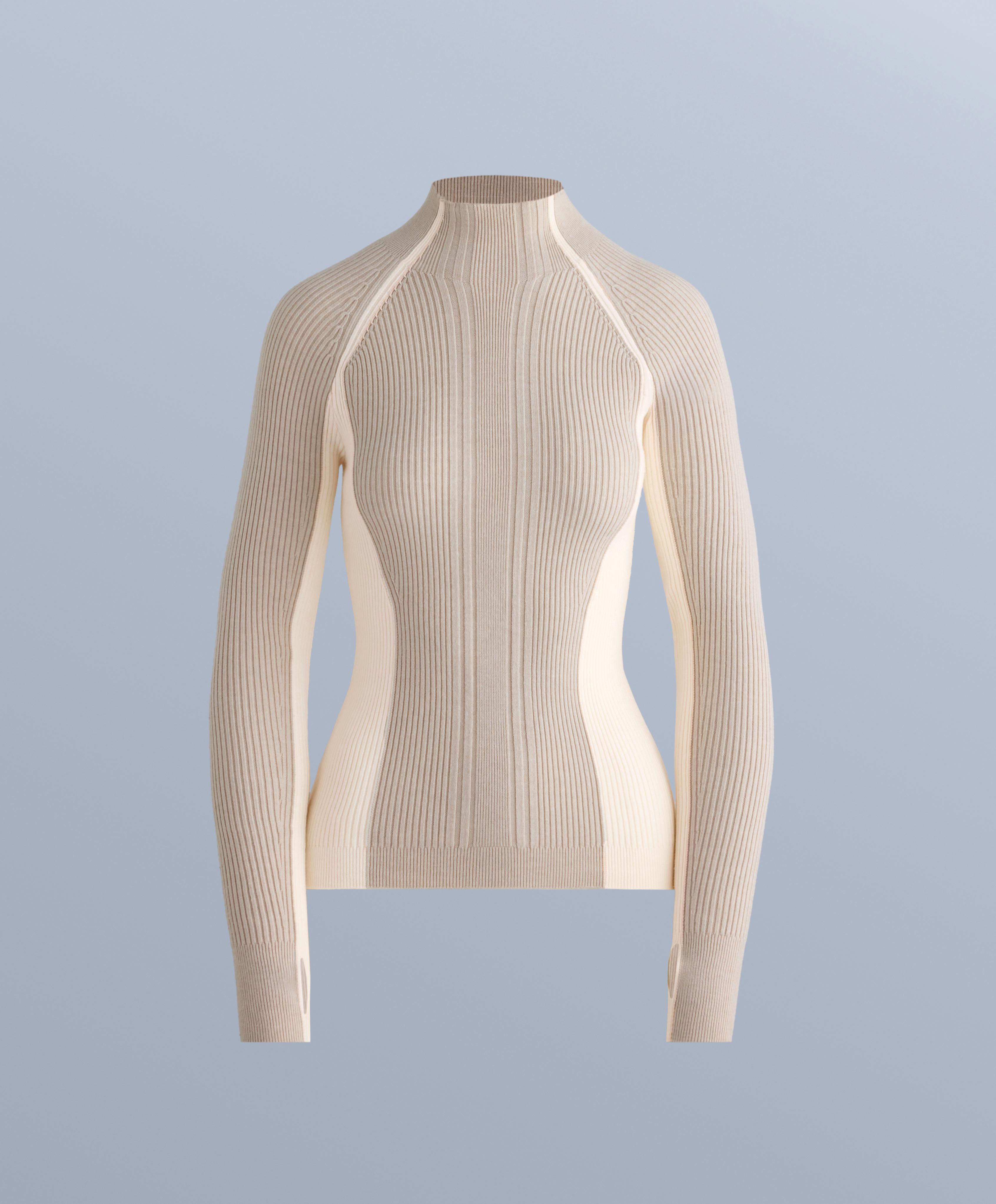 Thermal base layer T-shirt with contrast rib knit — PALE MINK
