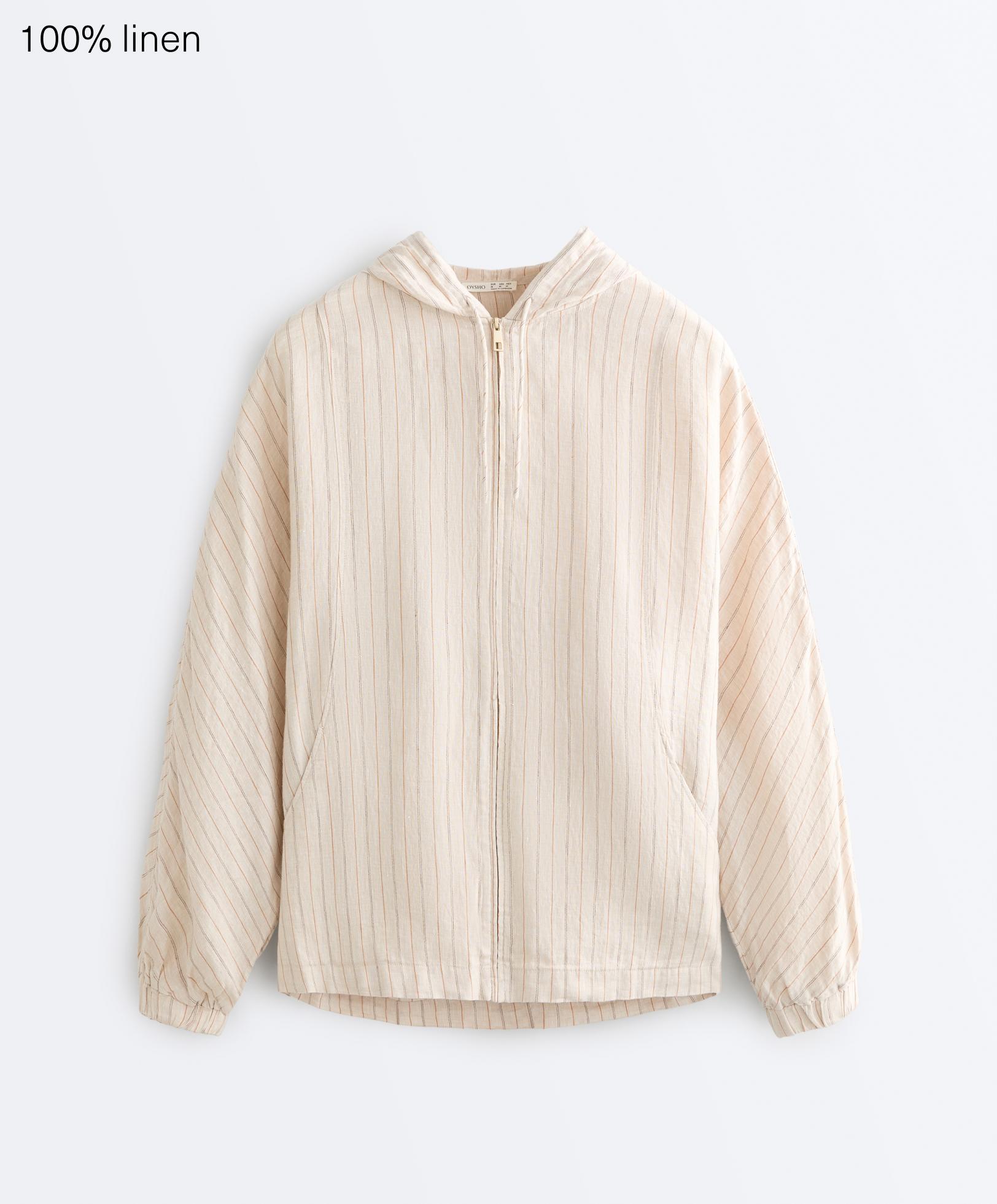 100% linen hooded jacket — SAND MELANGE