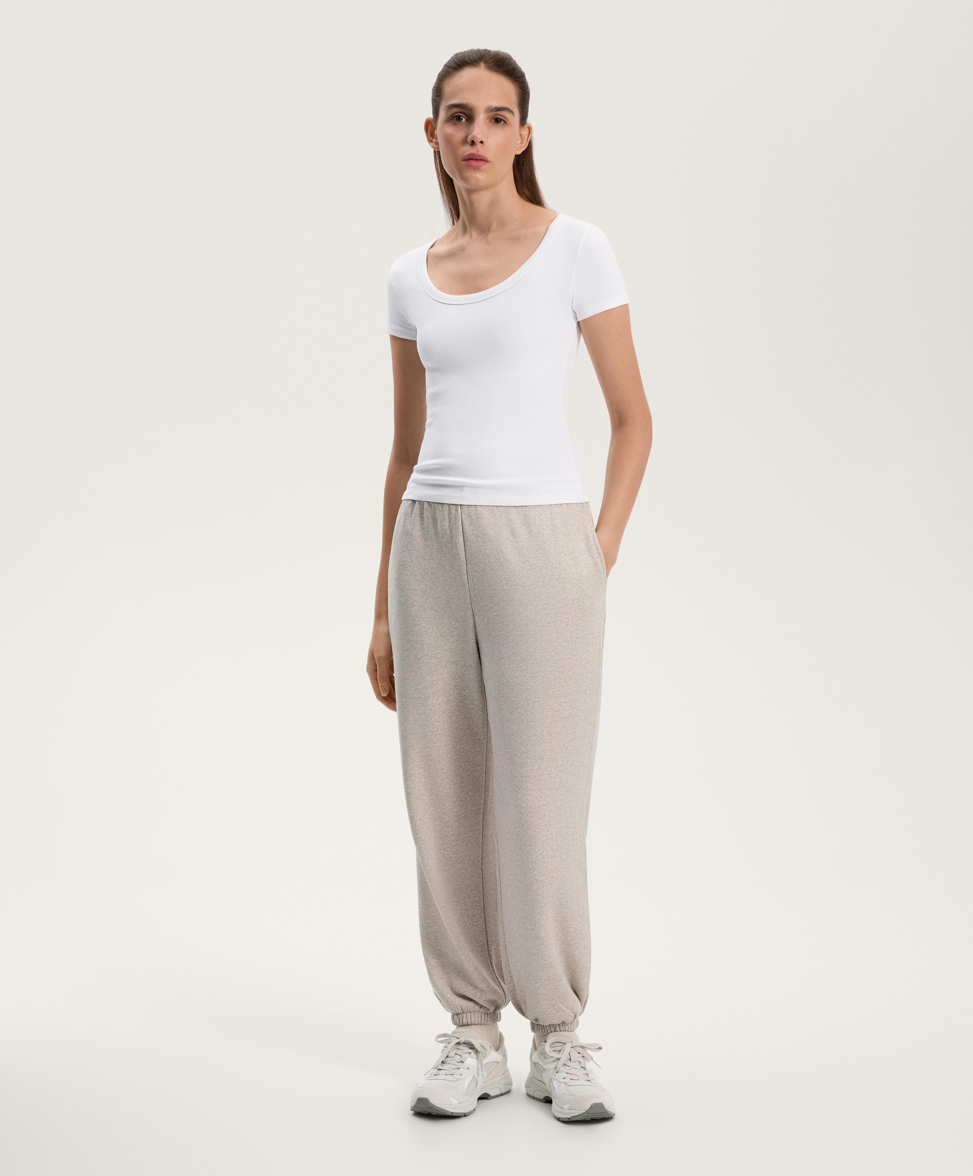 Cotton and modal rib T-shirt with round neck - Sale