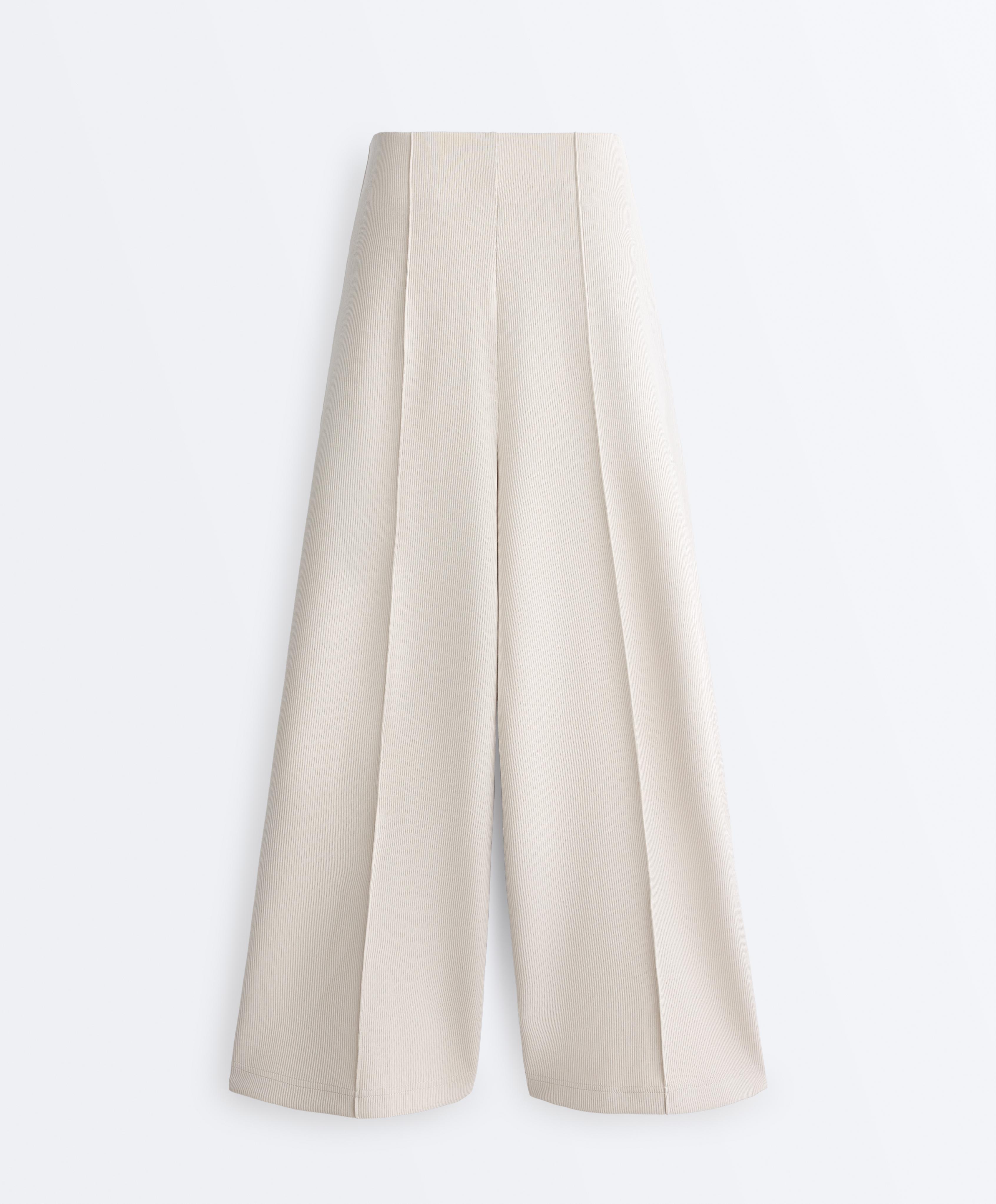 High-waisted crop trousers with modal — PALE MINK