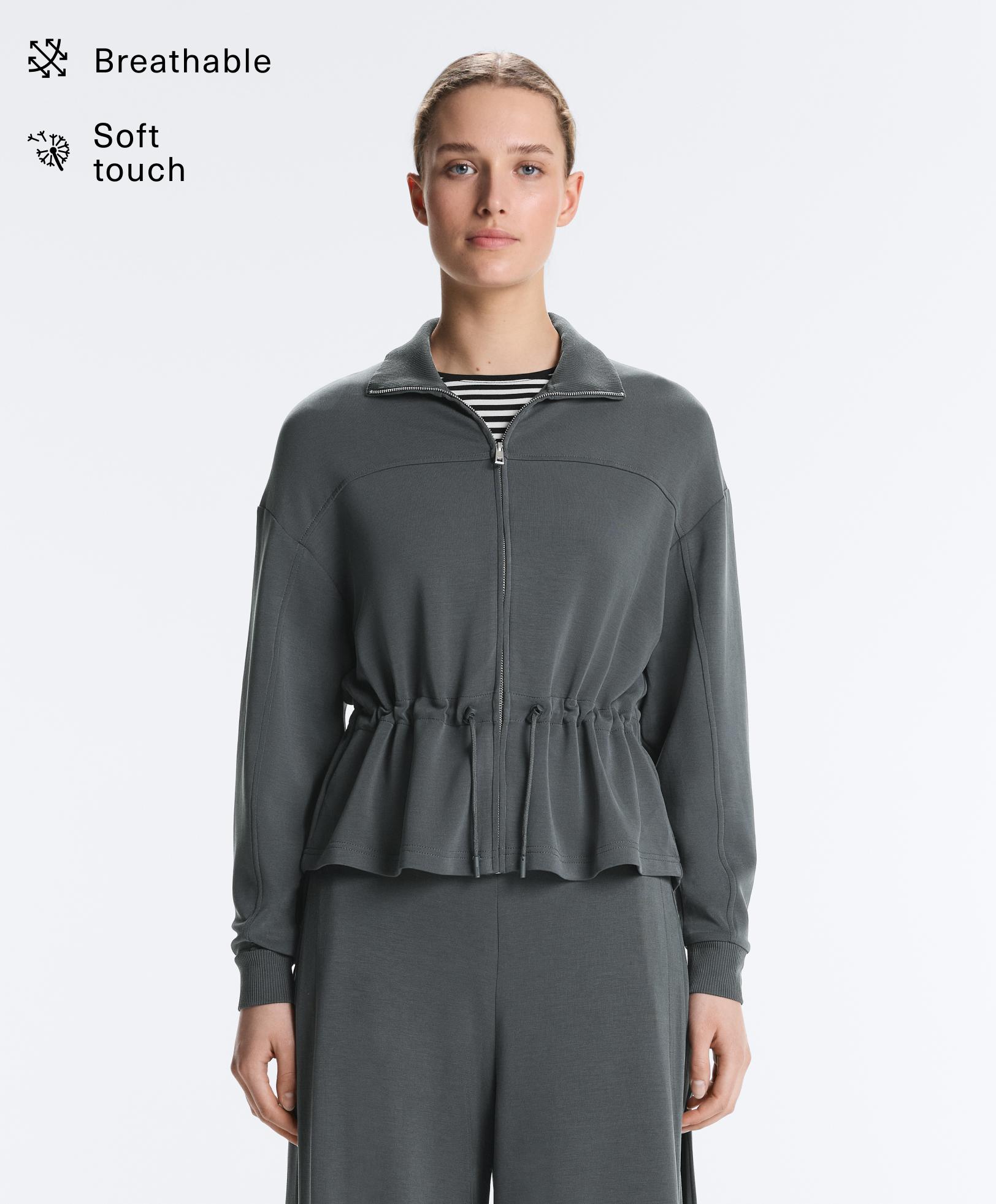 Veste à taille ajustable et col montant avec modal au toucher doux Veste à taille ajustable et col montant avec modal au toucher doux